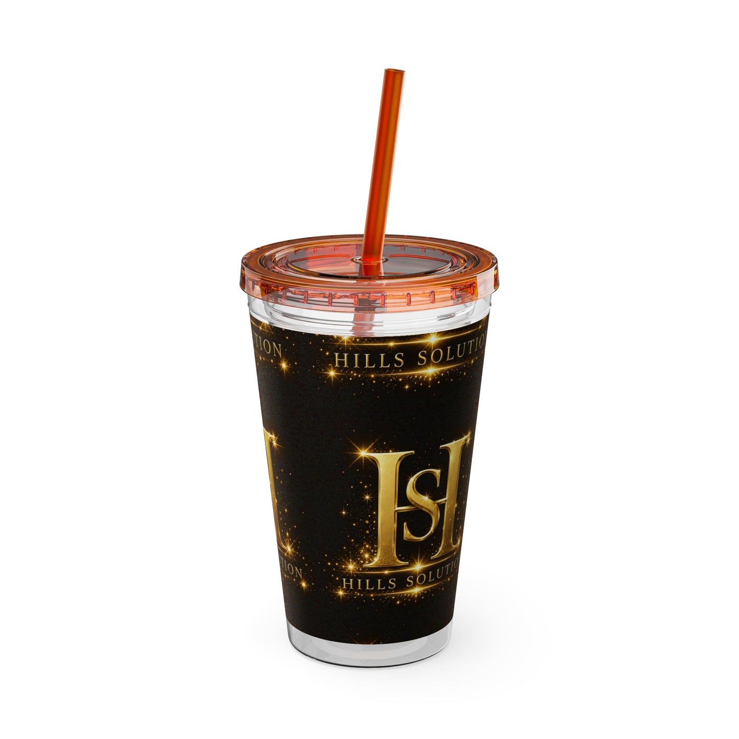 16oz Sunsplash Straw Tumbler — Gold 'HS' Logo Insulated Cup
