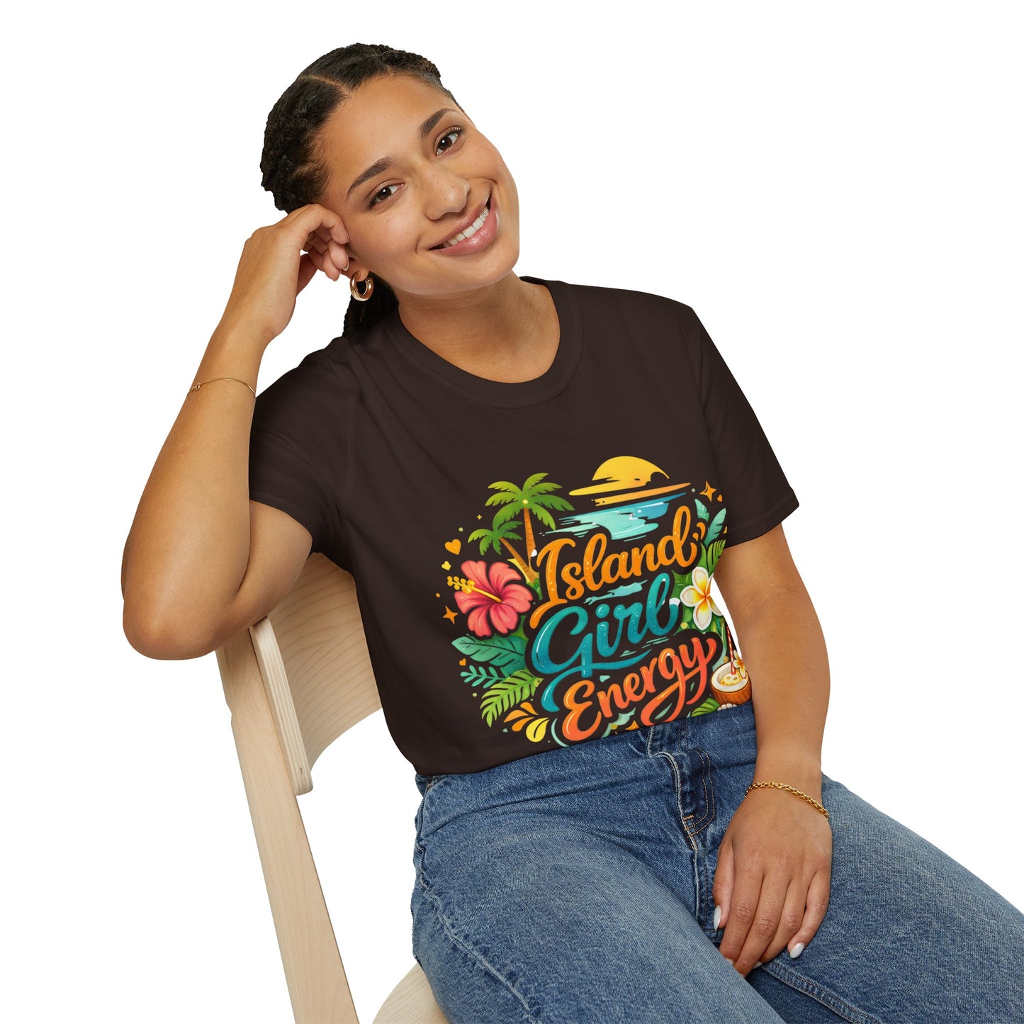 Island Girl Energy T-Shirt – Tropical Floral Sunset Tee