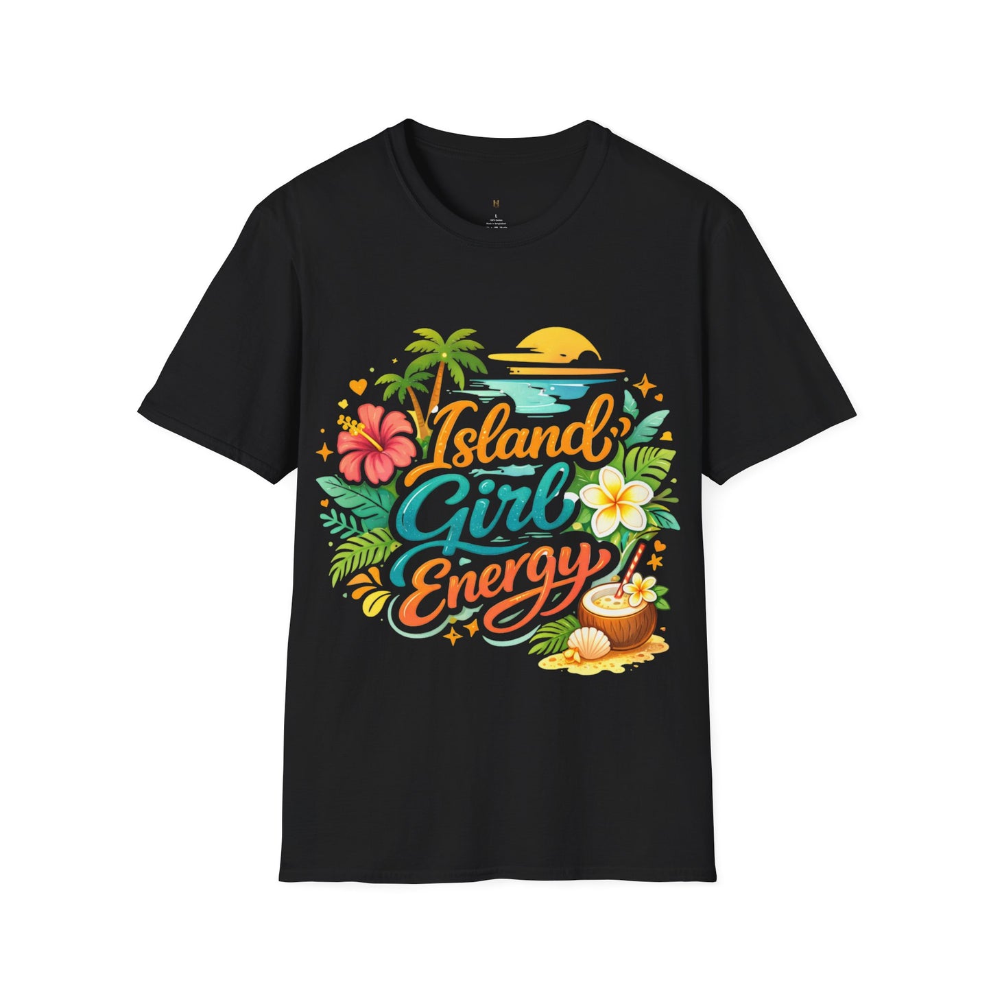 Island Girl Energy T-Shirt – Tropical Floral Sunset Tee