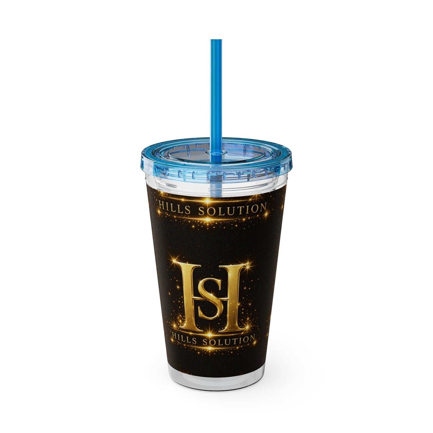 16oz Sunsplash Straw Tumbler — Gold 'HS' Logo Insulated Cup