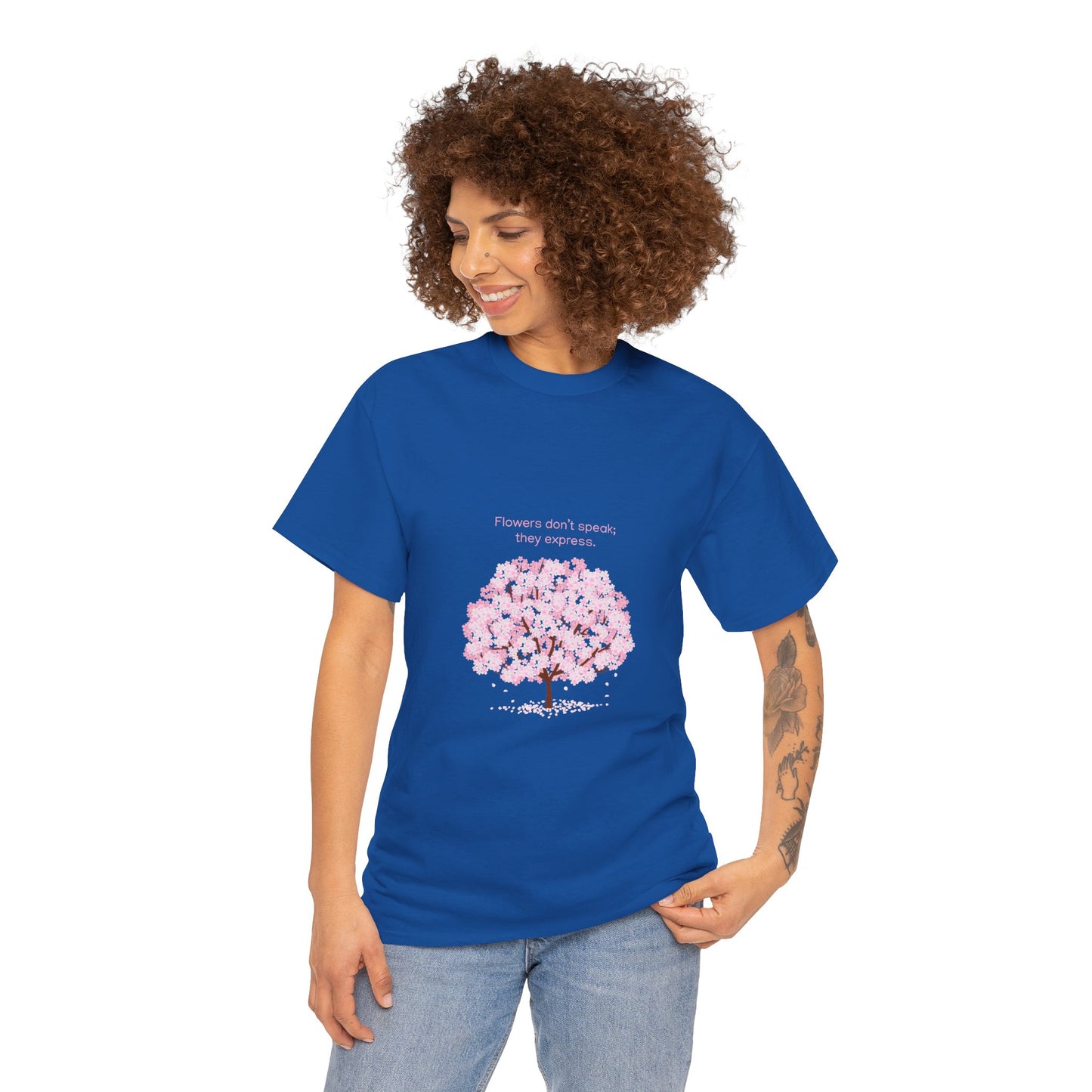 Cherry Blossom Tree T-Shirt — "Flowers don't speak, they express