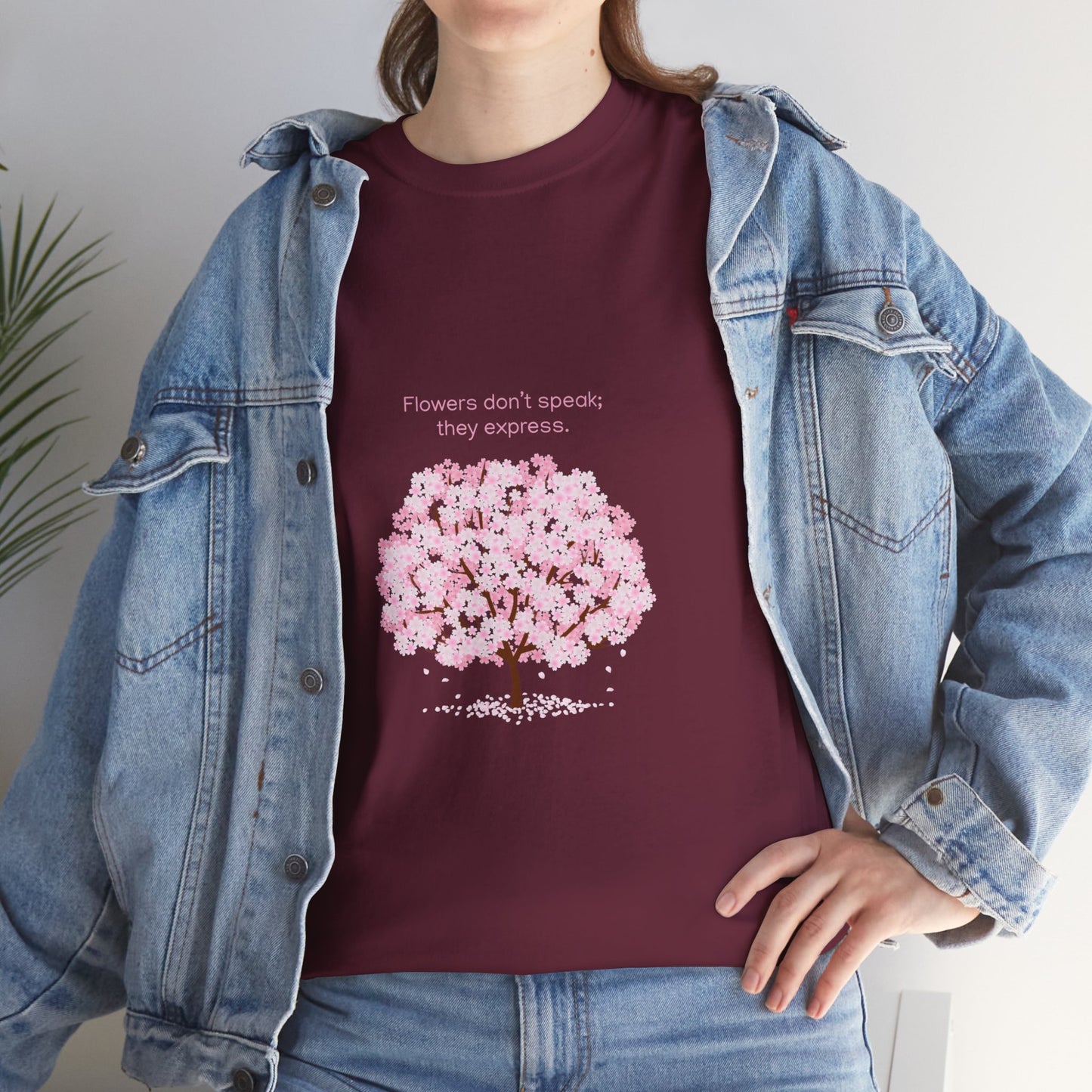 Cherry Blossom Tree T-Shirt — "Flowers don't speak, they express