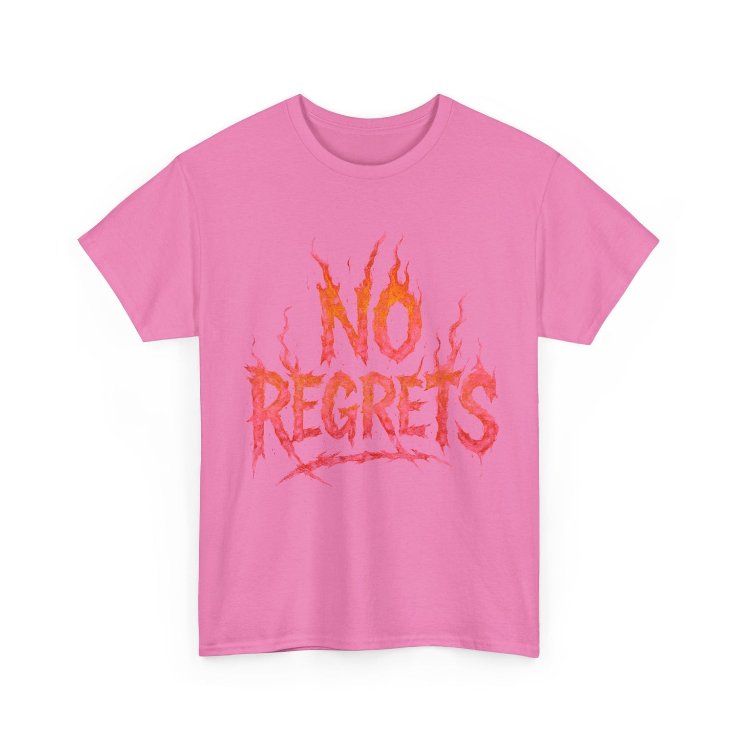 Graphic Tee — 'No Regrets' / 'Proof of Survival' Flame Text Shirt