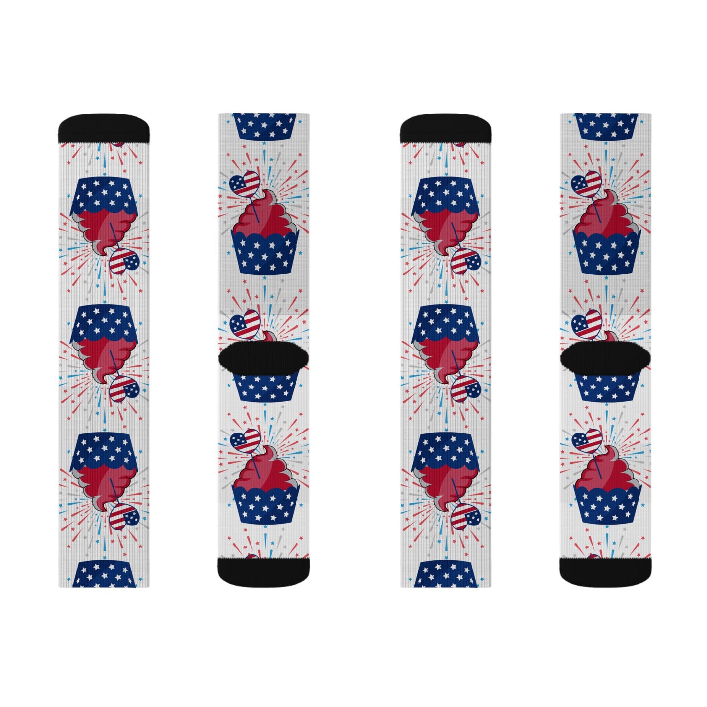 Patriotic Cupcake Sublimation Socks — Red White & Blue Fourth of July Novelty Socks