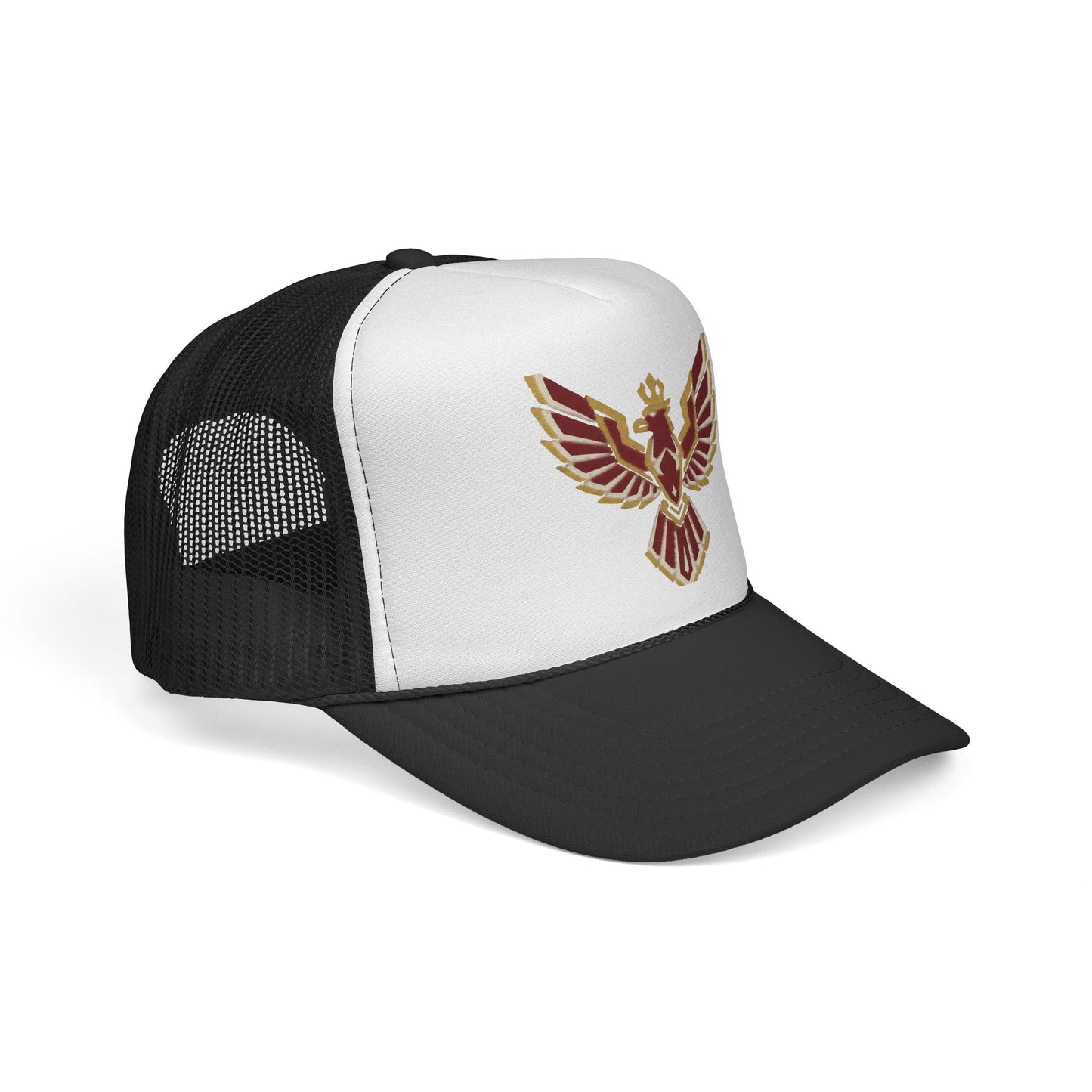 Phoenix Emblem Trucker Cap — Retro Red & Gold Bird Patch Hat