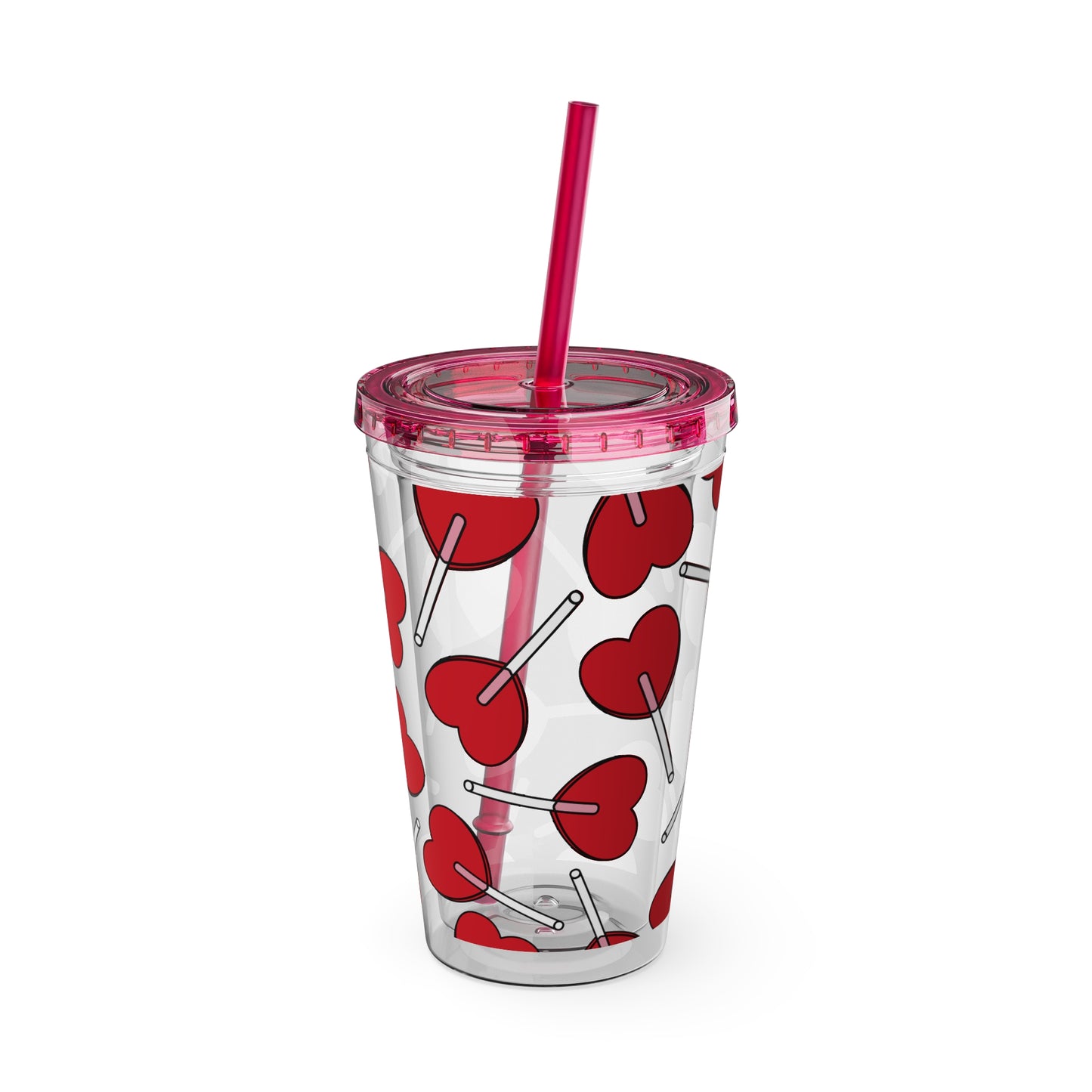Heart Lollipop 16oz Tumbler with Straw — Valentine Candy Pattern Cold Cup