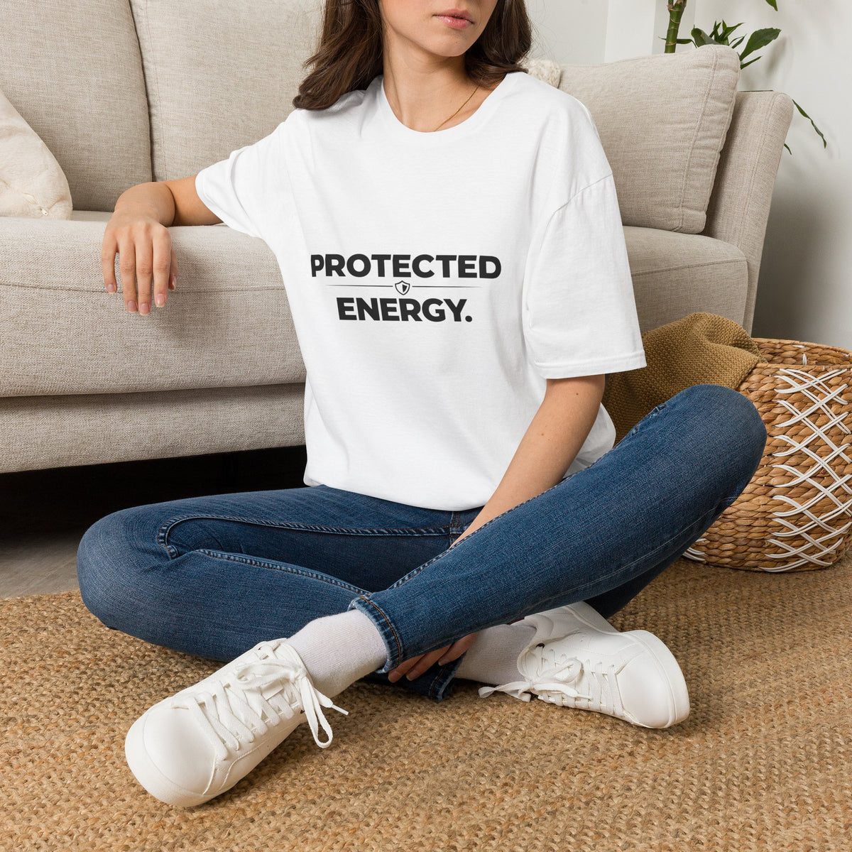 Protected Energy T‑Shirt — Minimalist Spiritual Graphic Tee