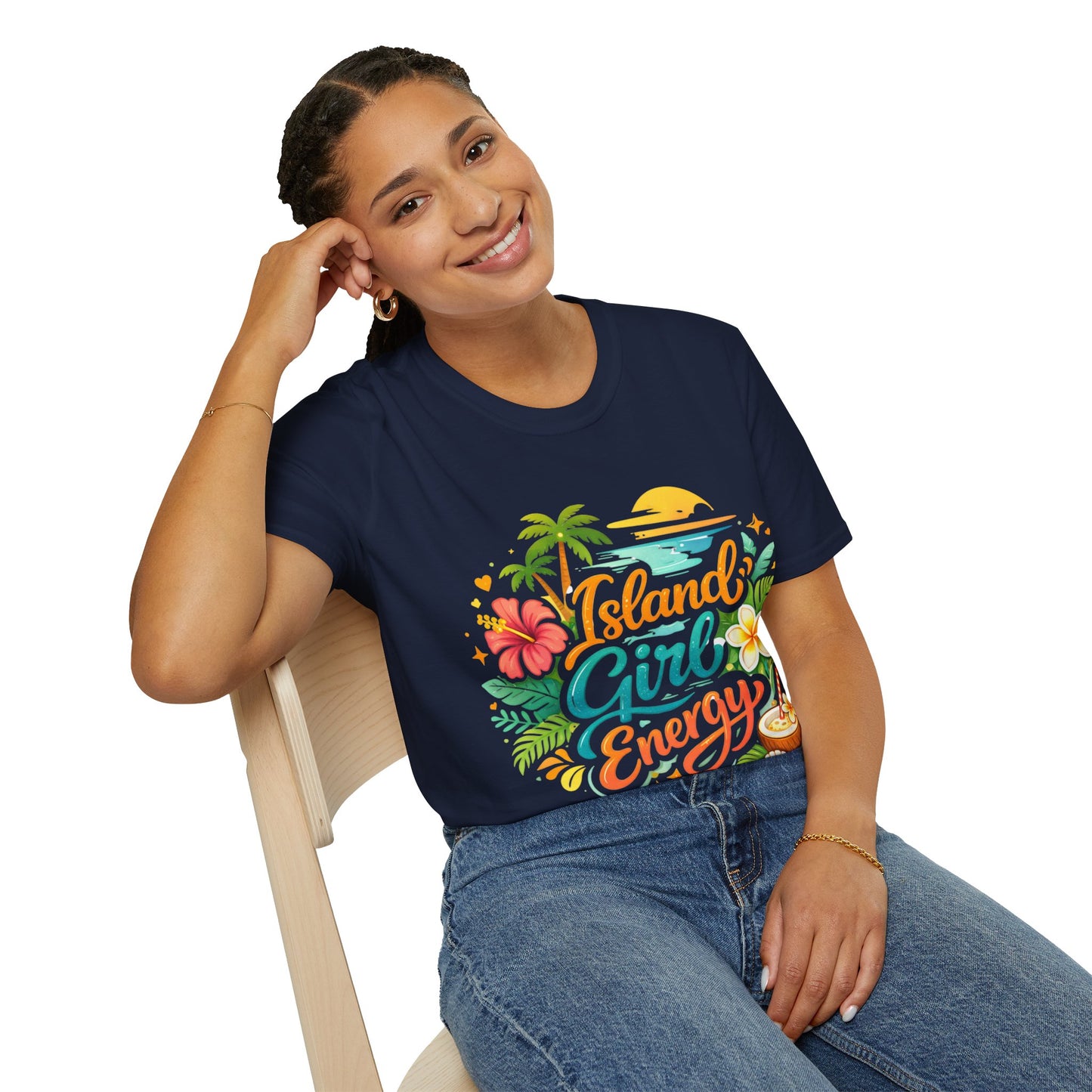 Island Girl Energy T-Shirt – Tropical Floral Sunset Tee