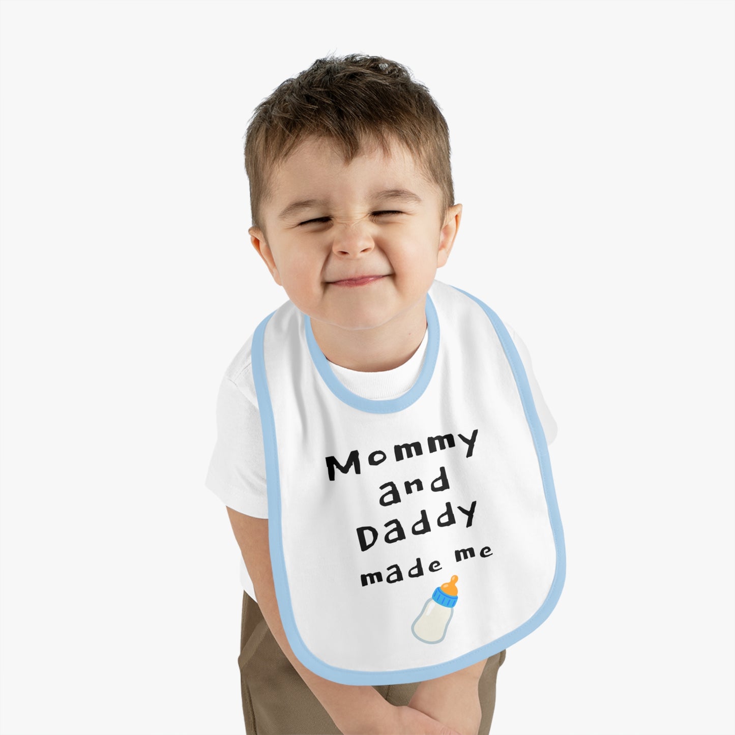 Cute Baby Bib - "Mommy and Daddy Made Me" - Funny Baby Shower Gift, Infant Feeding Bib, Newborn Essential, Kids Unisex, Adorable Baby Gear