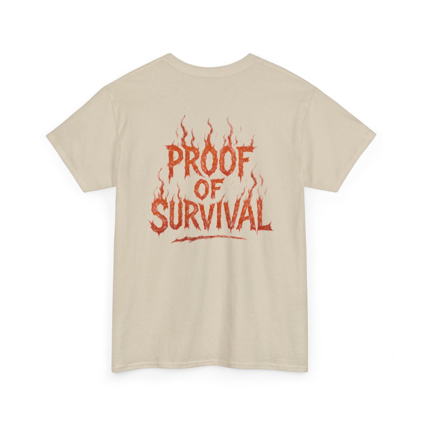 Graphic Tee — 'No Regrets' / 'Proof of Survival' Flame Text Shirt