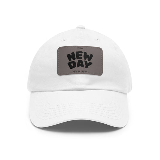 New Day Dad Hat with Leather Patch | Casual Cap, Great Gift for Dad, Trendy Hat for Everyday Wear, Stylish Accessory for Any Occasion