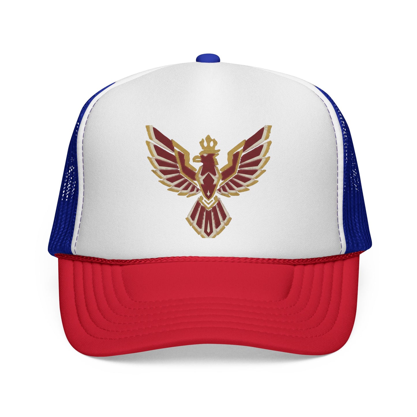 Phoenix Emblem Trucker Cap — Retro Red & Gold Bird Patch Hat
