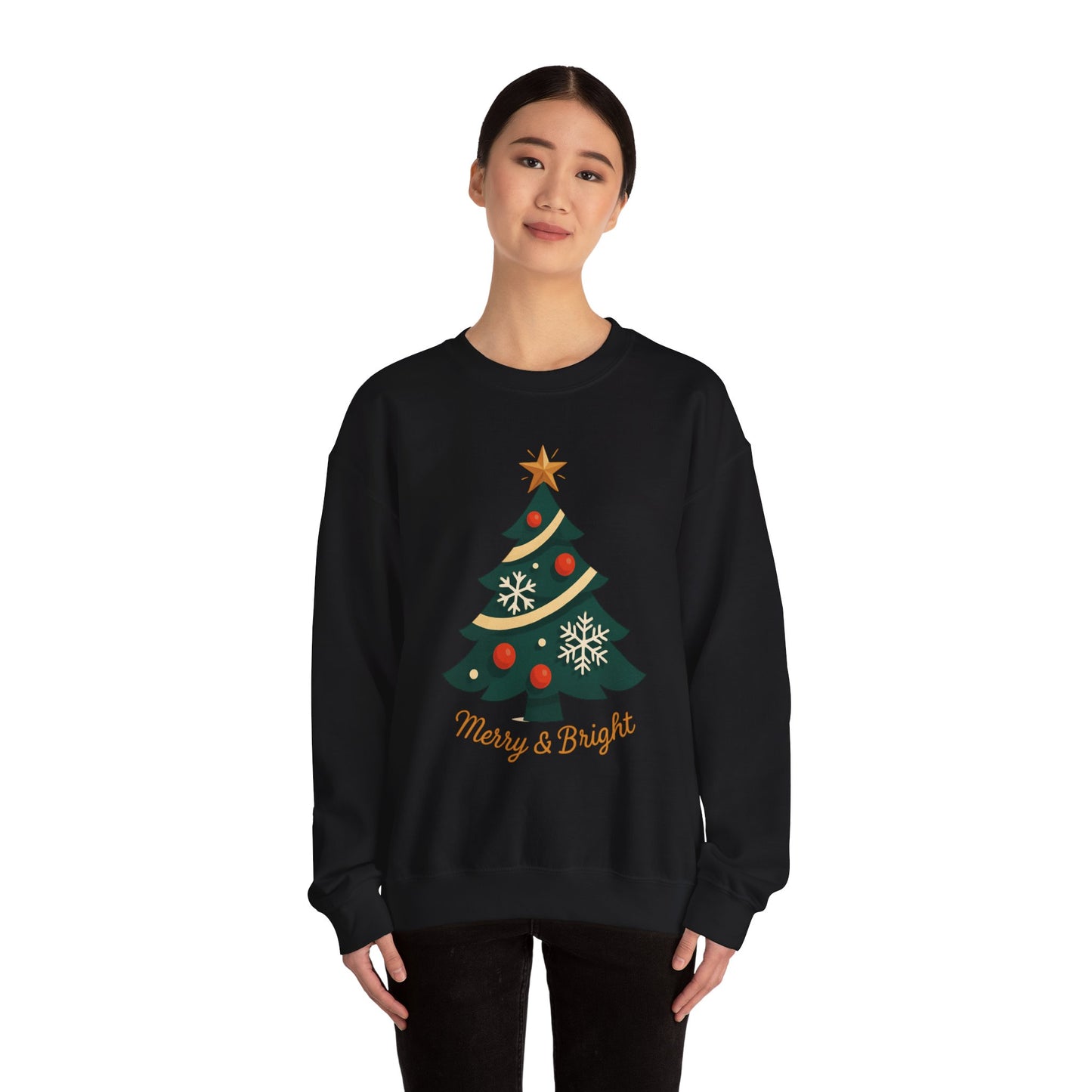 Christmas Tree Crewneck Sweatshirt – "Merry & Bright" Holiday Sweatshirt
