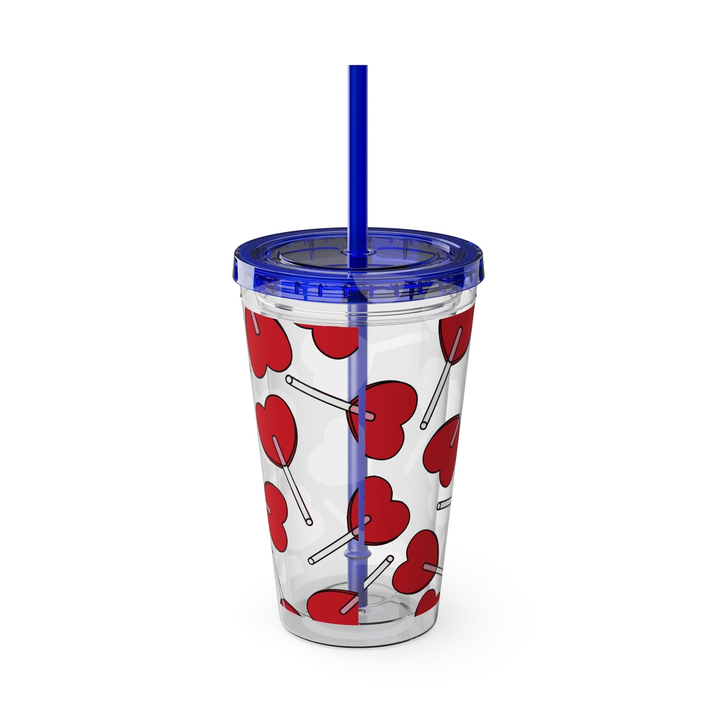 Heart Lollipop 16oz Tumbler with Straw — Valentine Candy Pattern Cold Cup