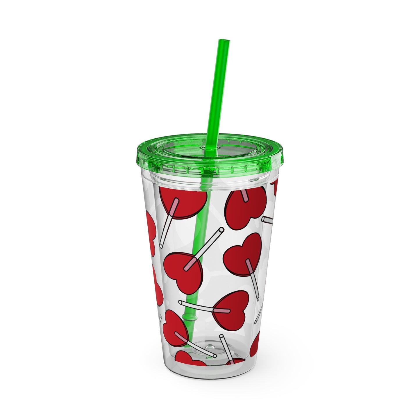 Heart Lollipop 16oz Tumbler with Straw — Valentine Candy Pattern Cold Cup