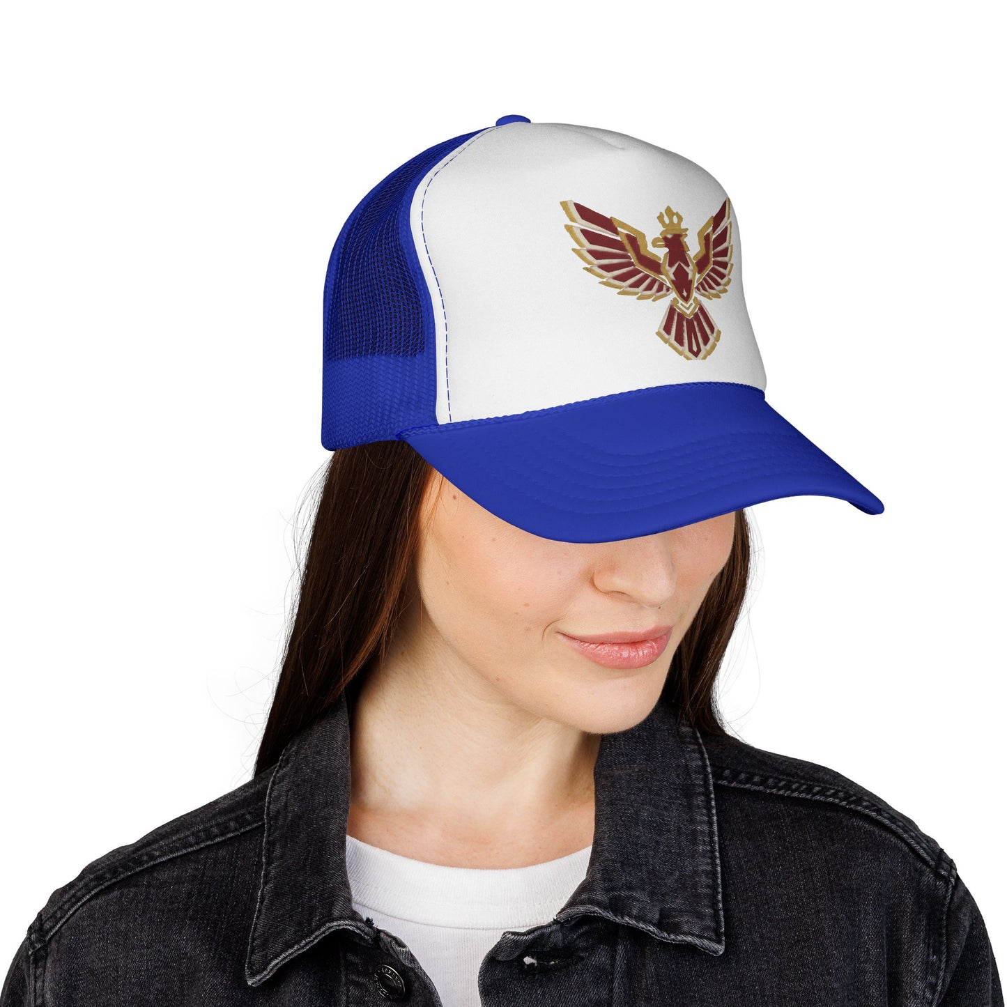 Phoenix Emblem Trucker Cap — Retro Red & Gold Bird Patch Hat
