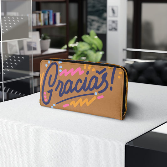 Gracias Zipper Wallet – Colorful Thank You Travel Wallet with Zip Closure