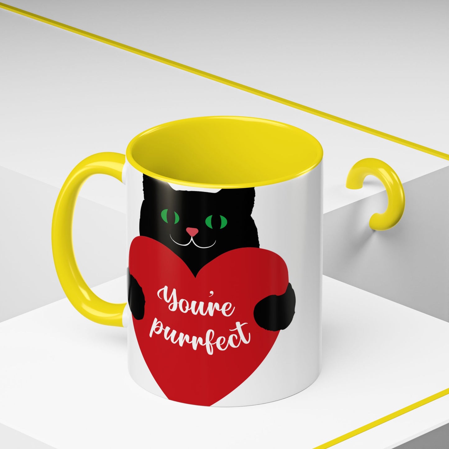Purrfect Cat Heart Accent Coffee Mug – "You're Purrfect" 11/15oz