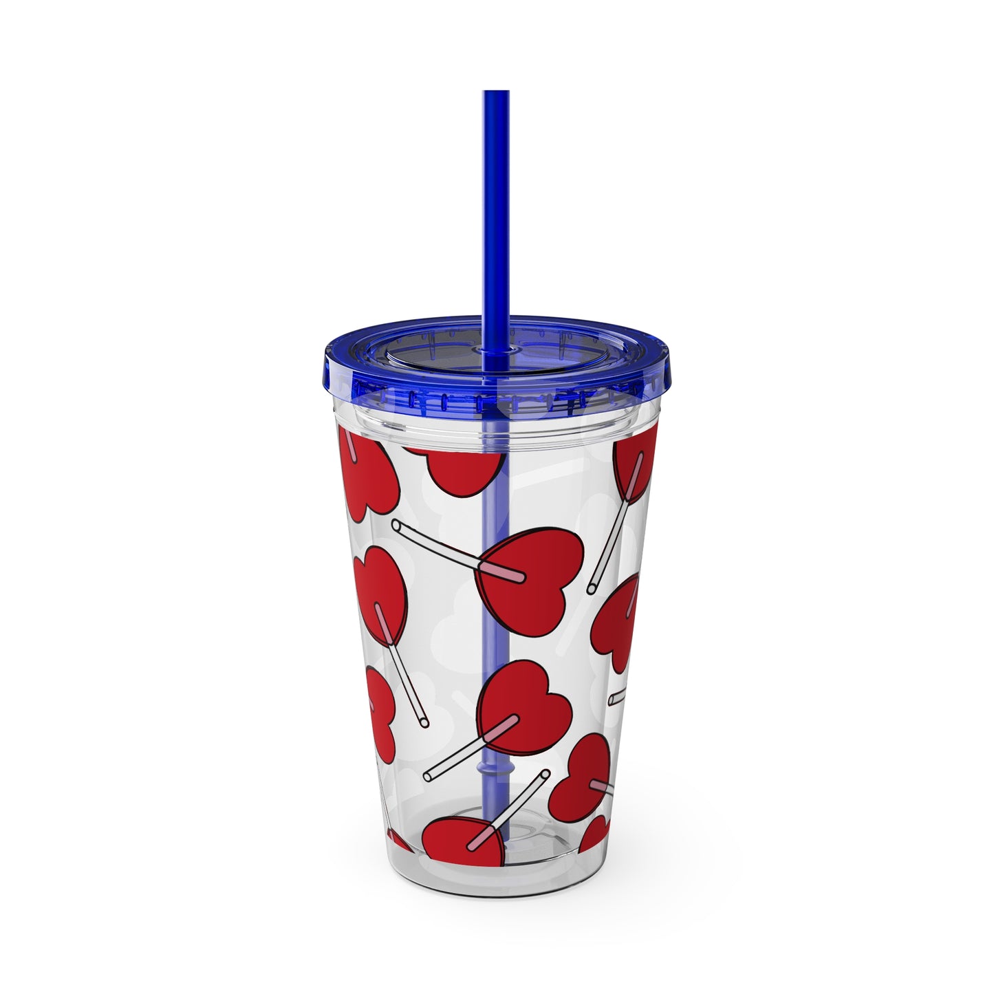 Heart Lollipop 16oz Tumbler with Straw — Valentine Candy Pattern Cold Cup