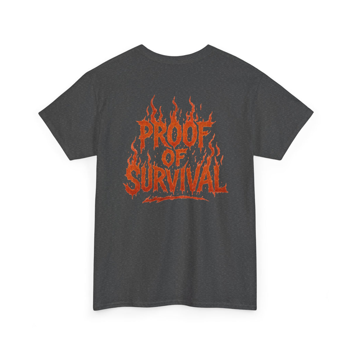 Graphic Tee — 'No Regrets' / 'Proof of Survival' Flame Text Shirt