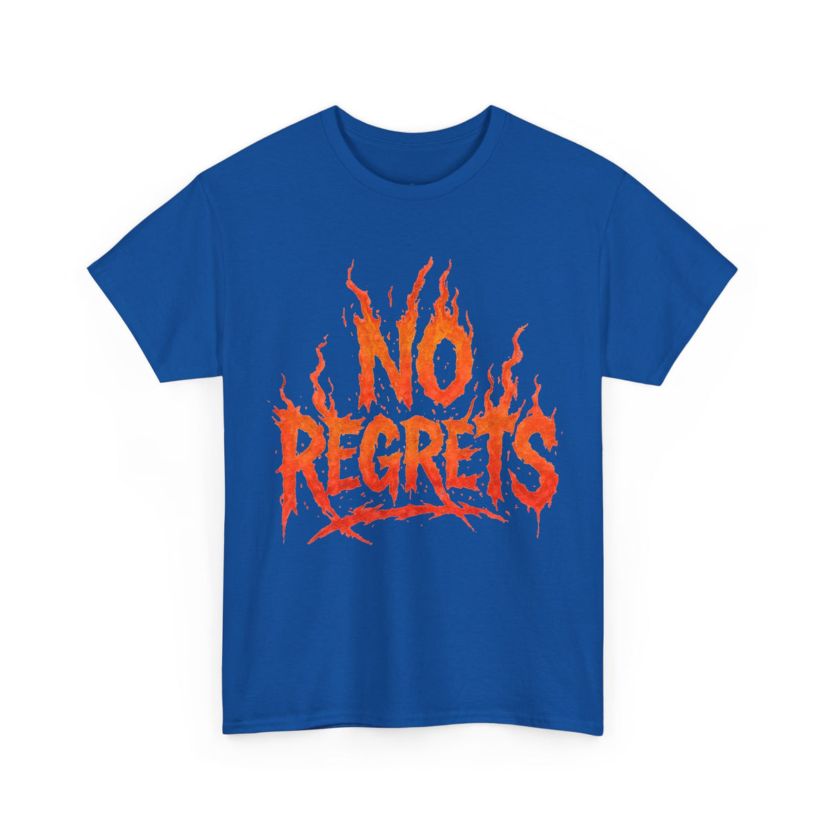 Graphic Tee — 'No Regrets' / 'Proof of Survival' Flame Text Shirt