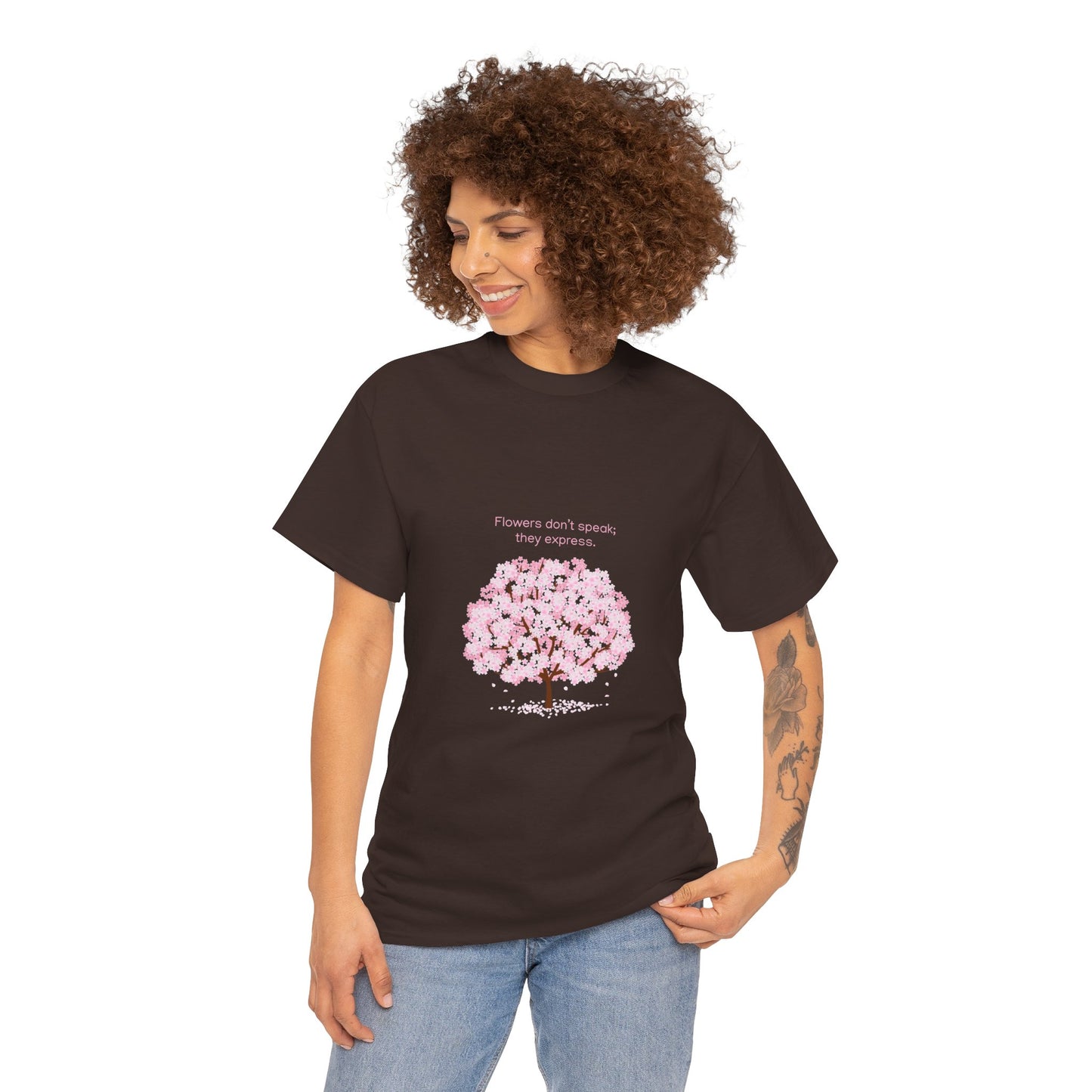 Cherry Blossom Tree T-Shirt — "Flowers don't speak, they express