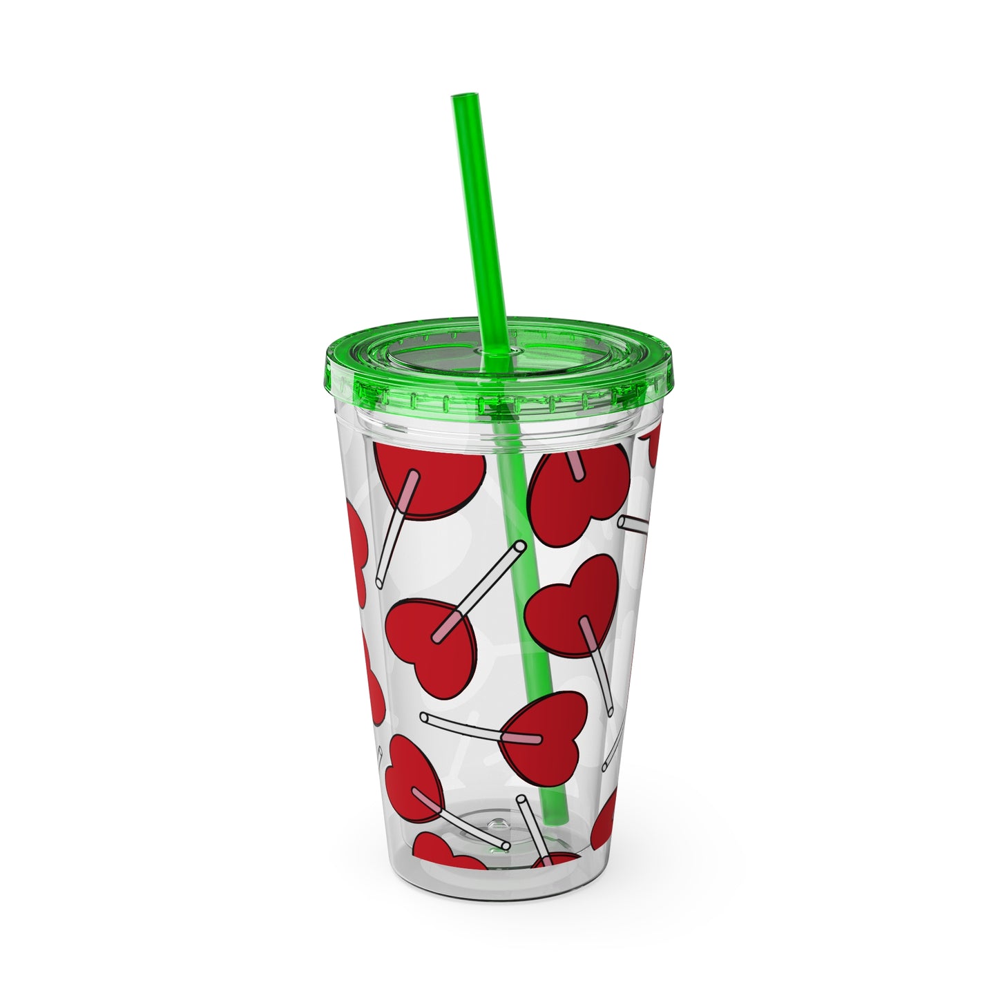 Heart Lollipop 16oz Tumbler with Straw — Valentine Candy Pattern Cold Cup