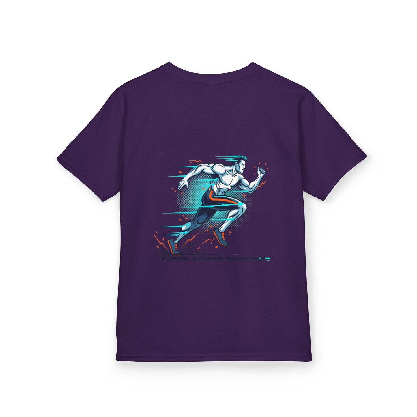 Kids Super Power T-Shirt — Lightning Bolt Badge & Running Superhero Graphic