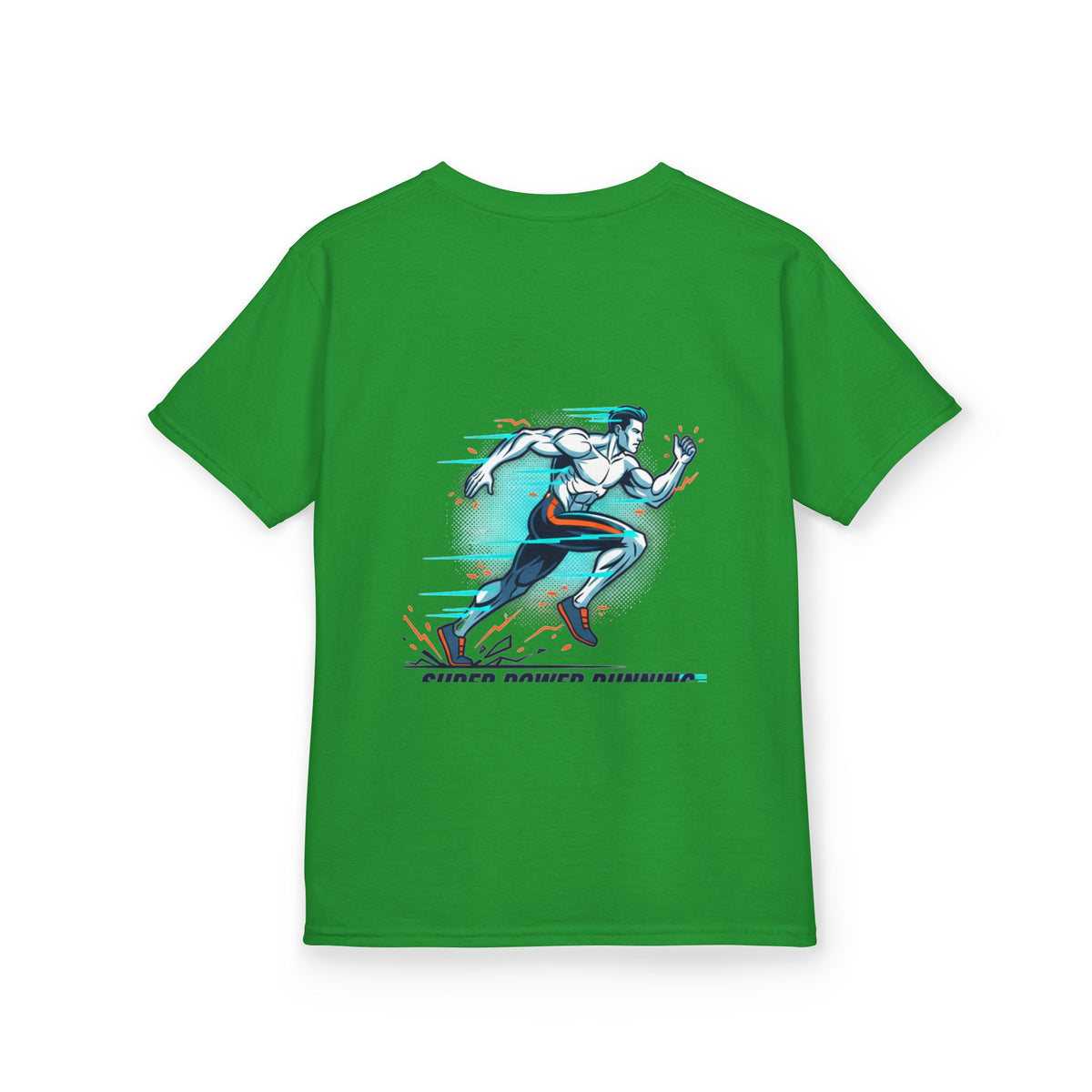 Kids Super Power T-Shirt — Lightning Bolt Badge & Running Superhero Graphic