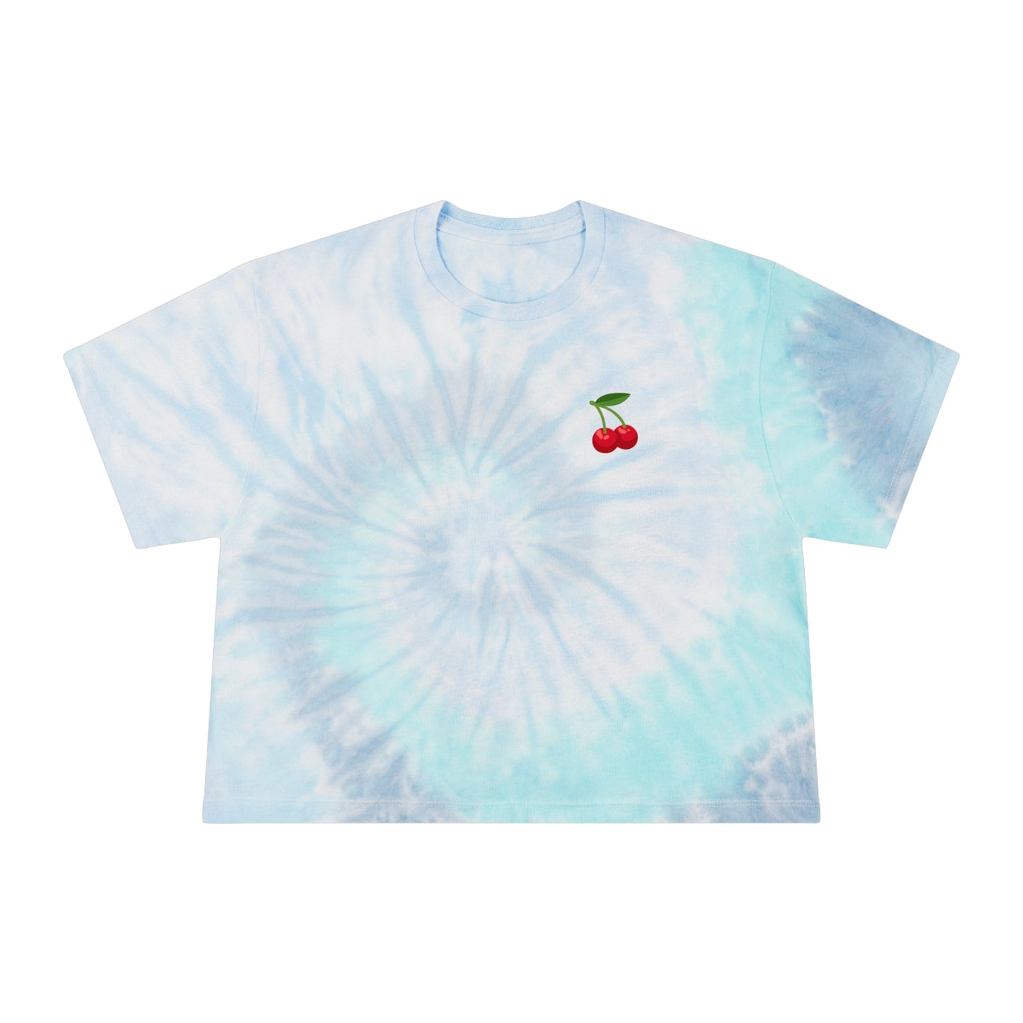 Women's Tie-Dye Crop Tee with Cherry Design - Summer Fashion, Beach Wear, Casual Outfit, Festival Attire, Gift Idea