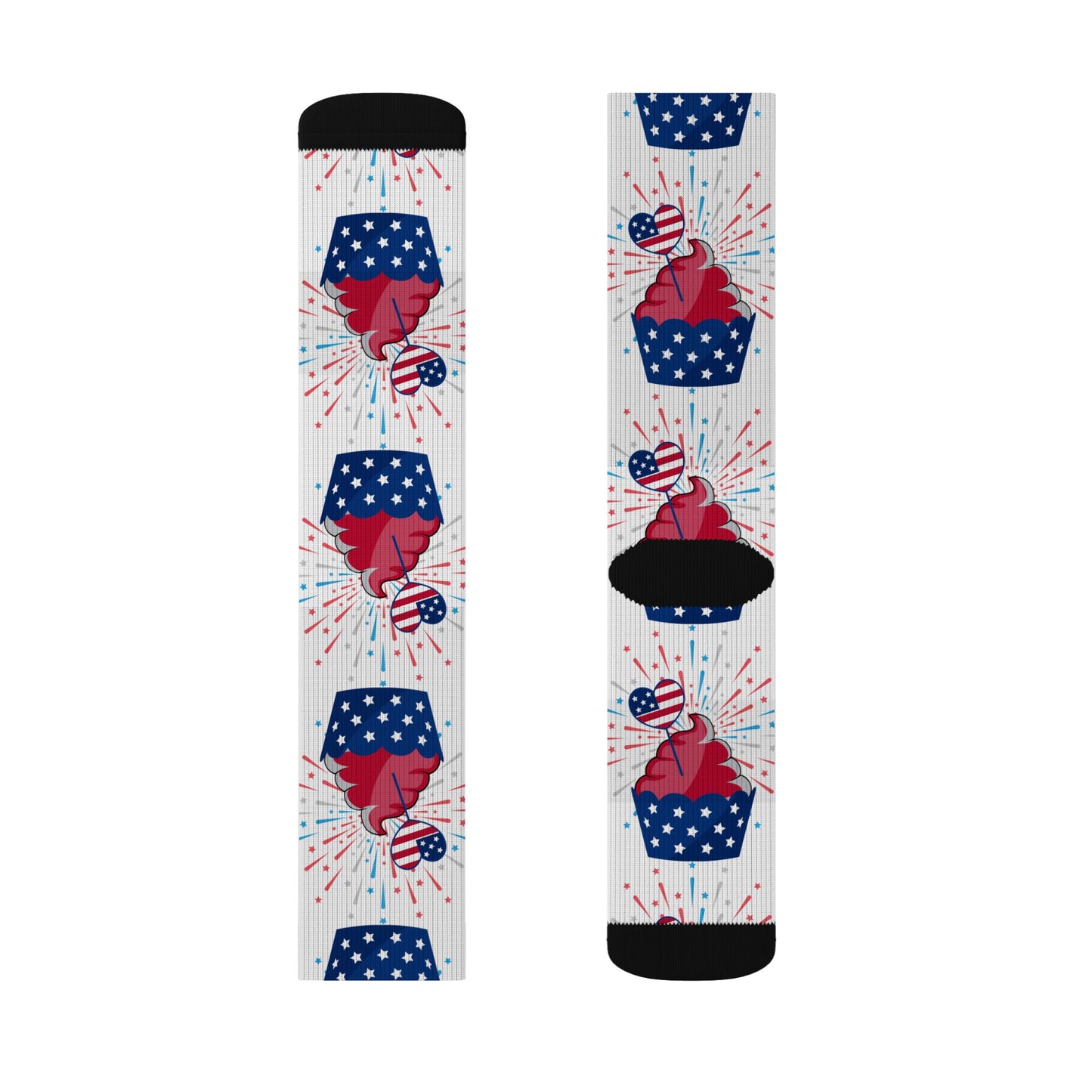 Patriotic Cupcake Sublimation Socks — Red White & Blue Fourth of July Novelty Socks