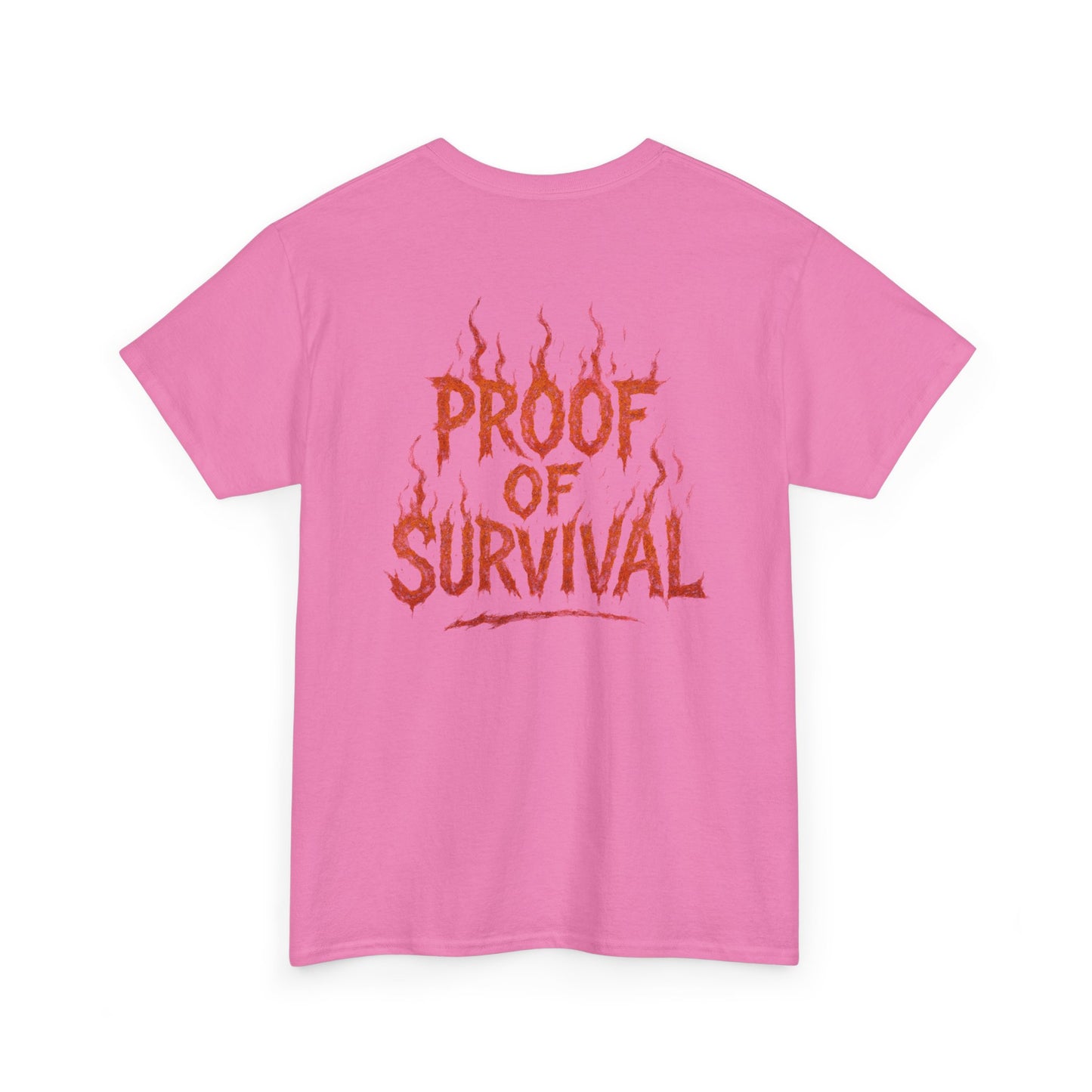 Graphic Tee — 'No Regrets' / 'Proof of Survival' Flame Text Shirt