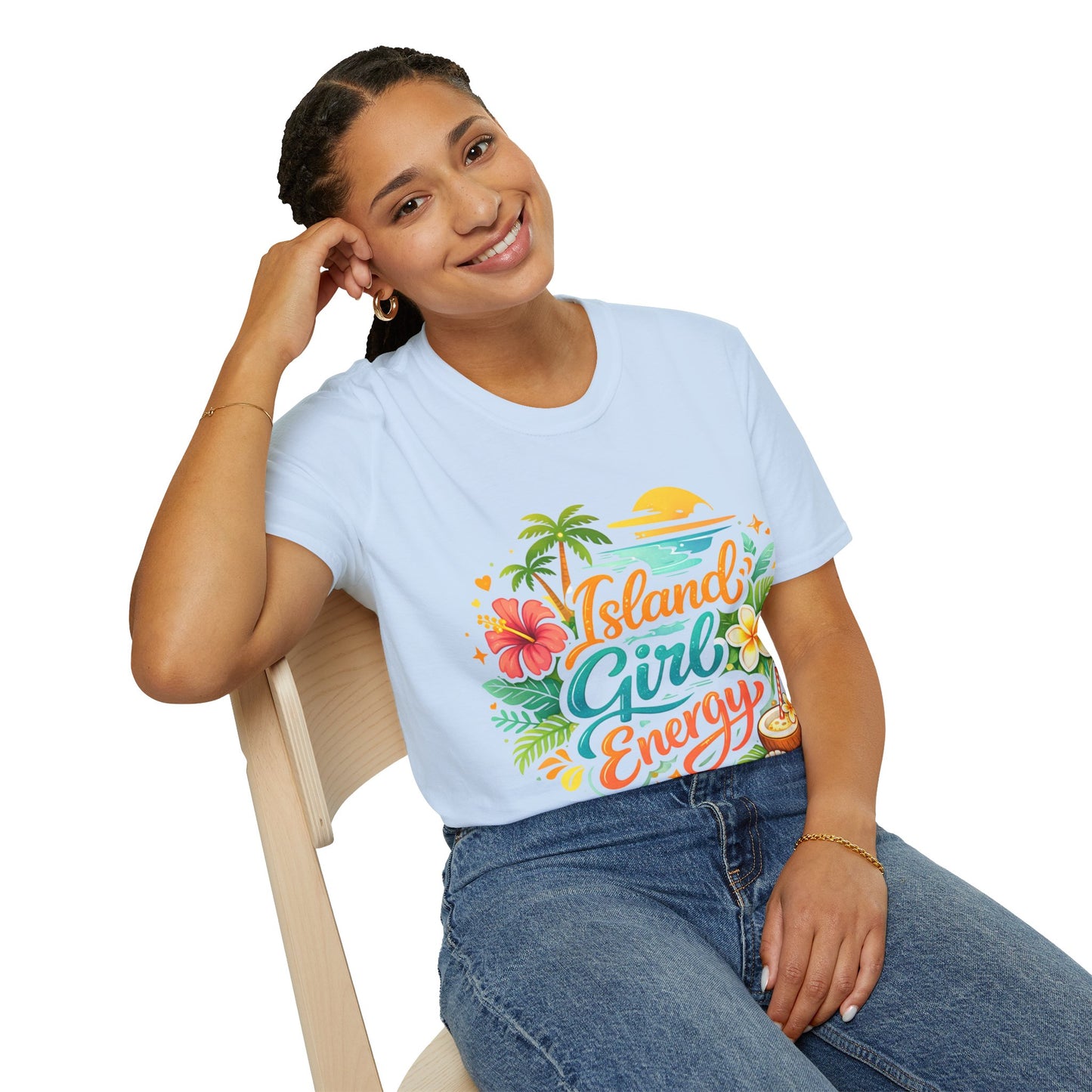 Island Girl Energy T-Shirt – Tropical Floral Sunset Tee