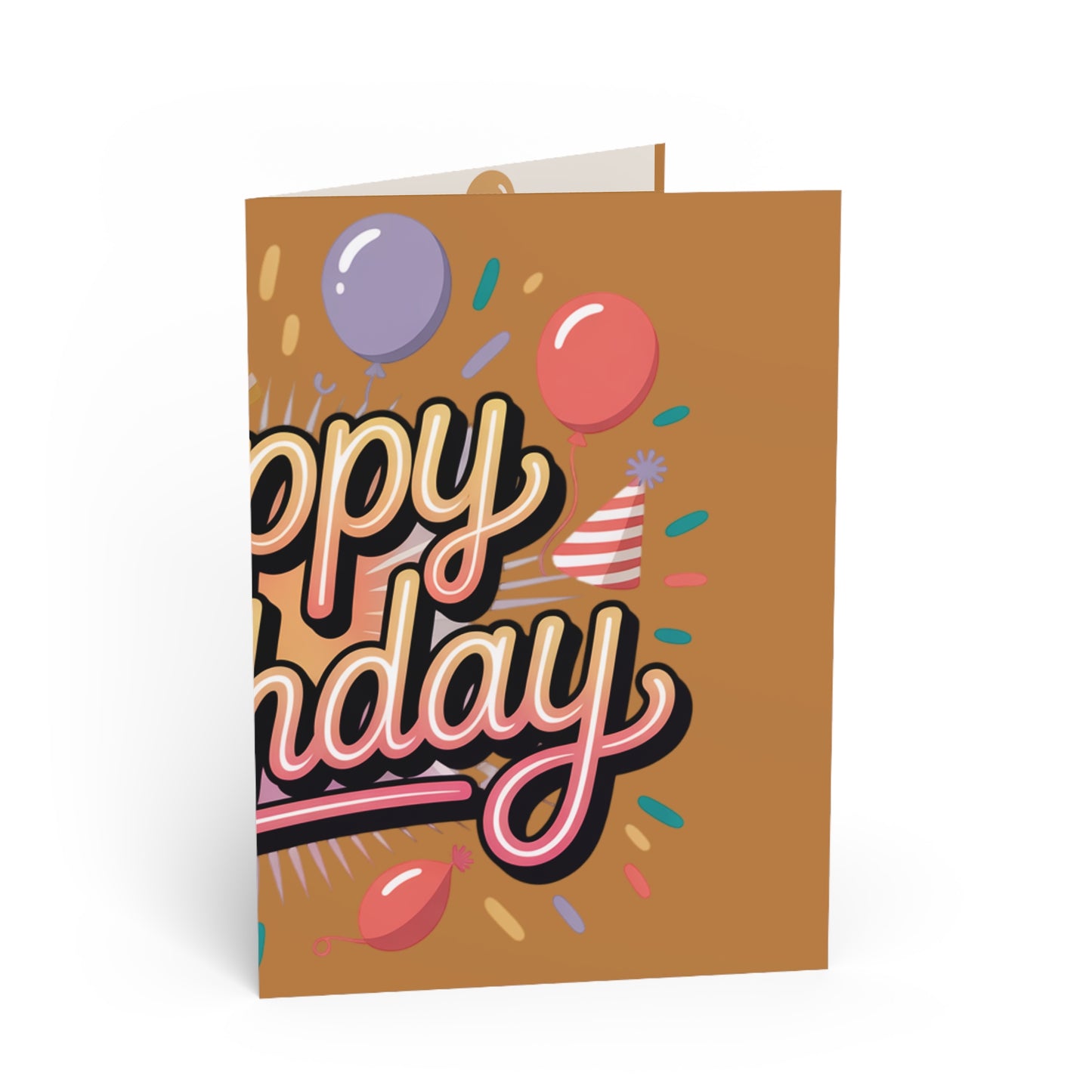Happy Birthday Greeting Card — Retro Balloon & Confetti Birthday Card