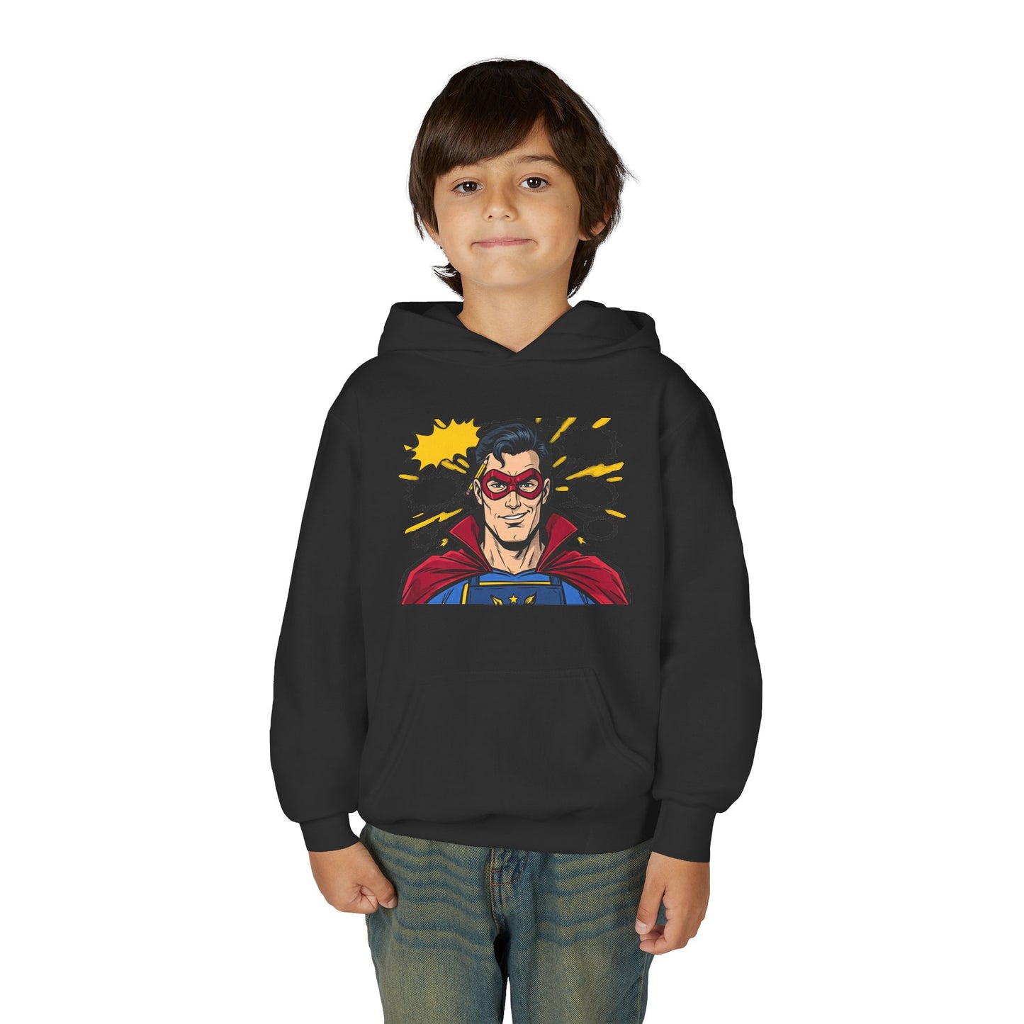Comic Book Man Youth Hoodie — Graphic Superhero Pullover