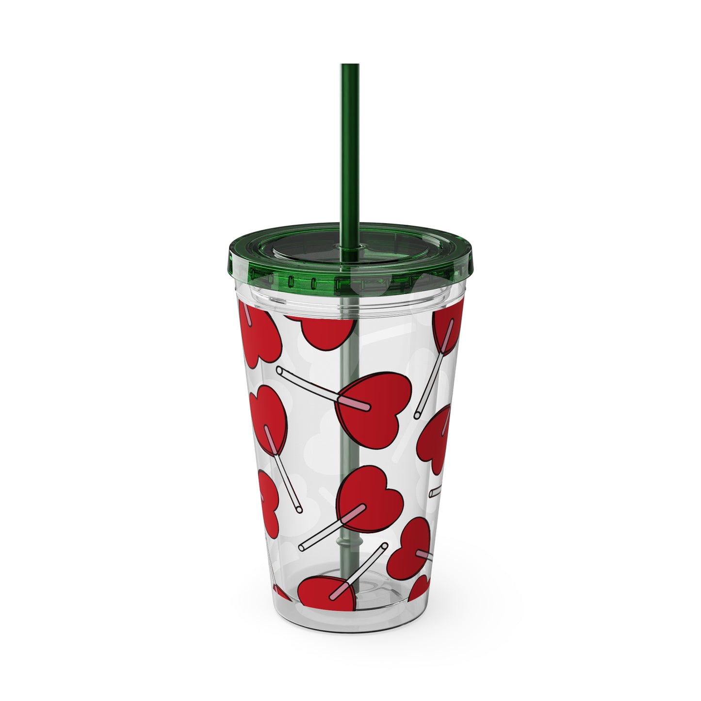 Heart Lollipop 16oz Tumbler with Straw — Valentine Candy Pattern Cold Cup