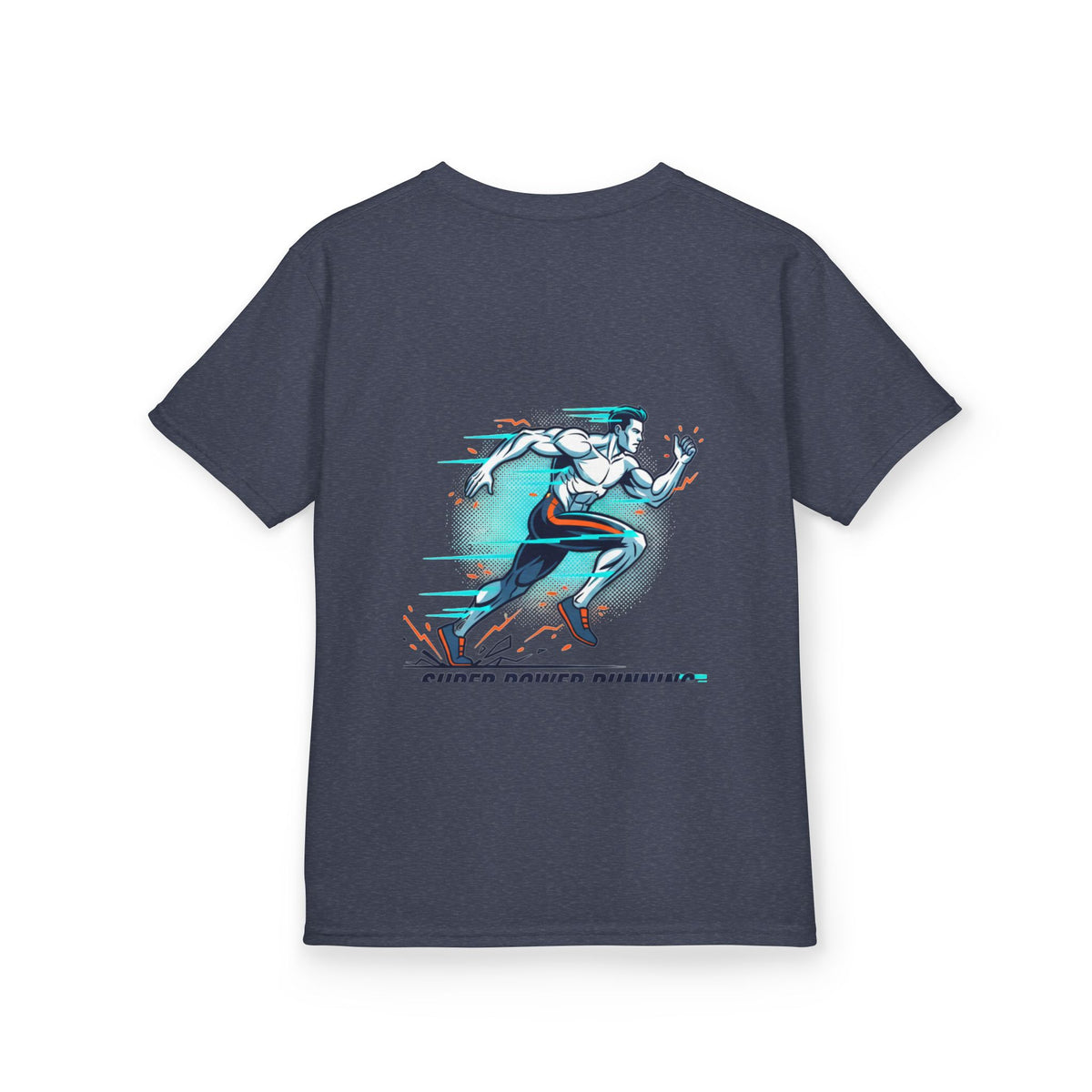 Kids Super Power T-Shirt — Lightning Bolt Badge & Running Superhero Graphic