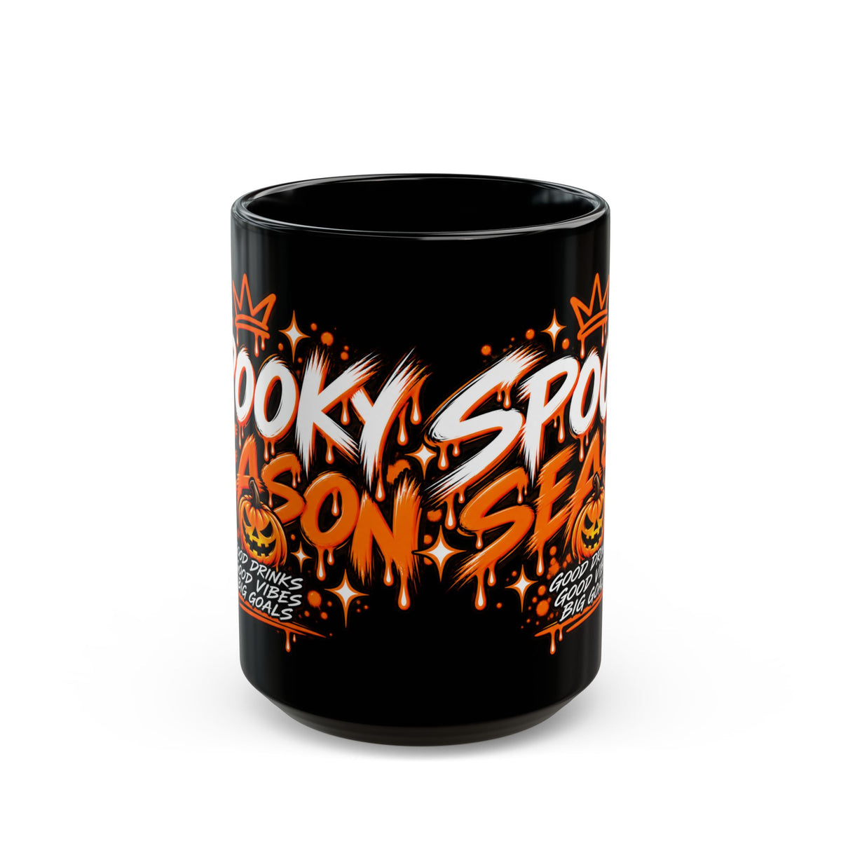 Spooky Season Black Coffee Cup — Halloween Pumpkin Graphic (15oz)