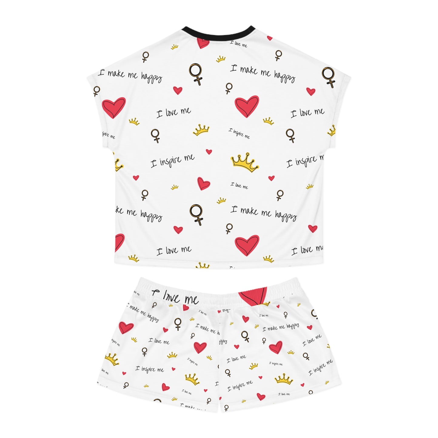 Women's Short Pajama Set - Self-Love Charm, Cozy Sleepwear, Heart and Crown Designs, Perfect for Girlfriend Gifts, Relaxed Lounging, [...]