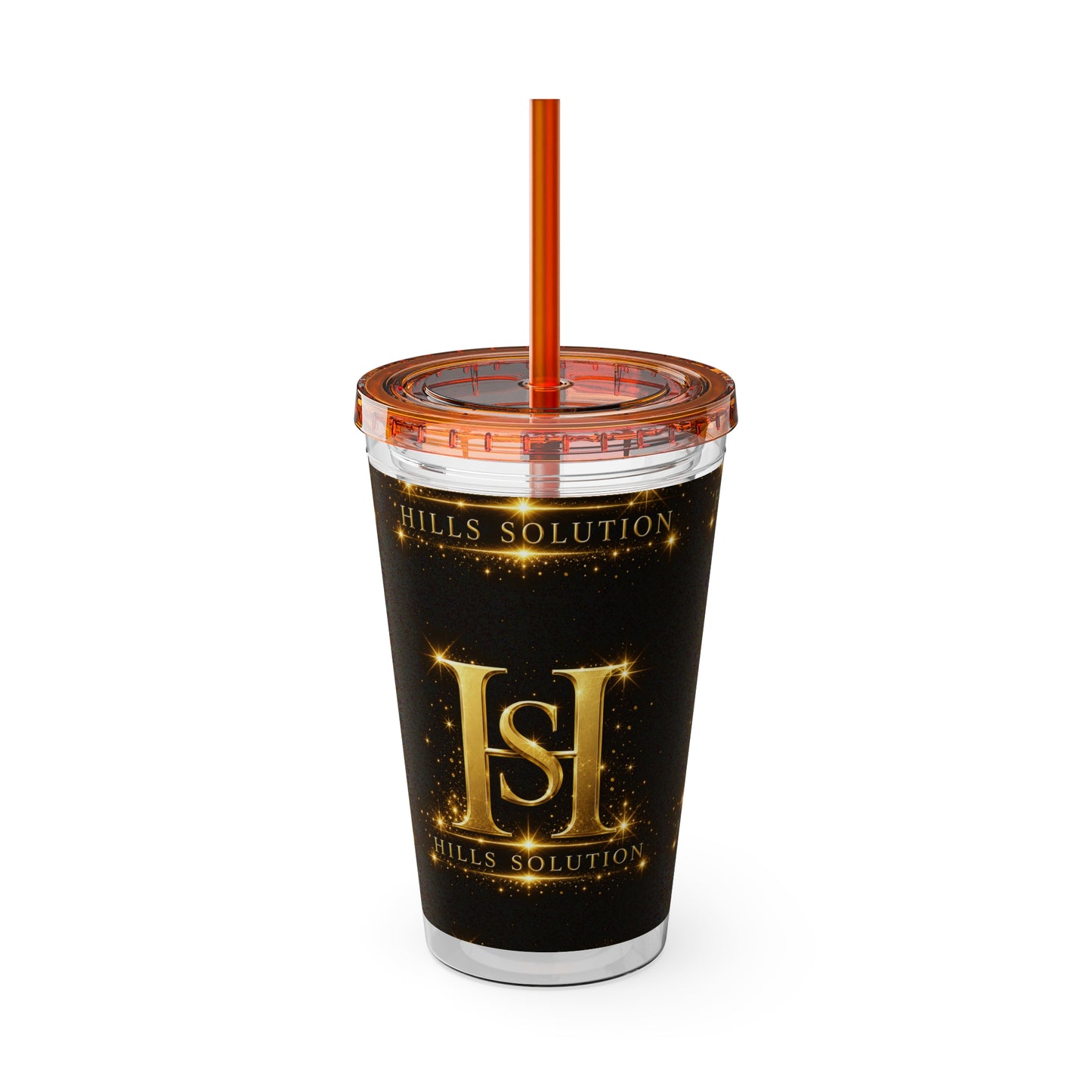16oz Sunsplash Straw Tumbler — Gold 'HS' Logo Insulated Cup