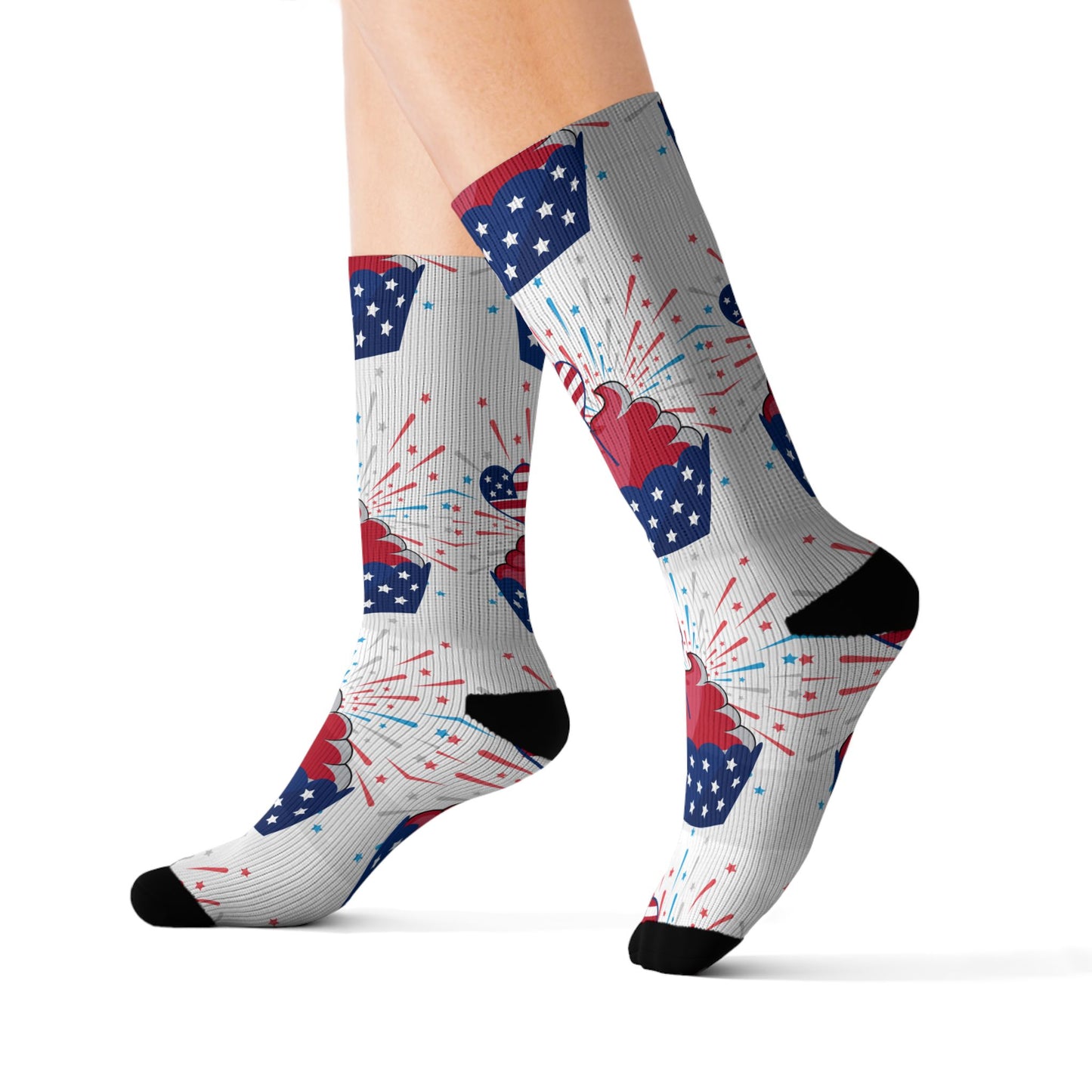 Patriotic Cupcake Sublimation Socks — Red White & Blue Fourth of July Novelty Socks