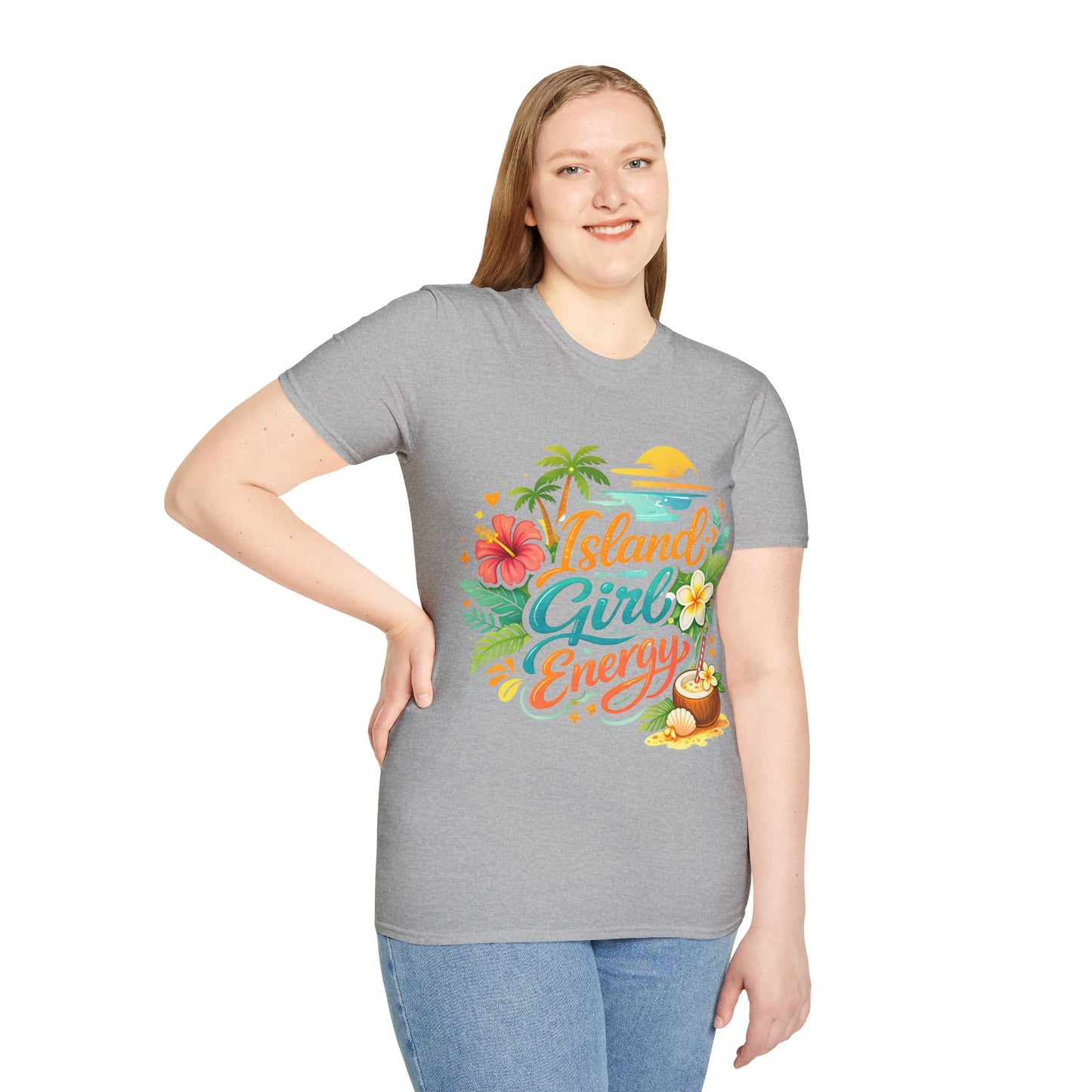 Island Girl Energy T-Shirt – Tropical Floral Sunset Tee