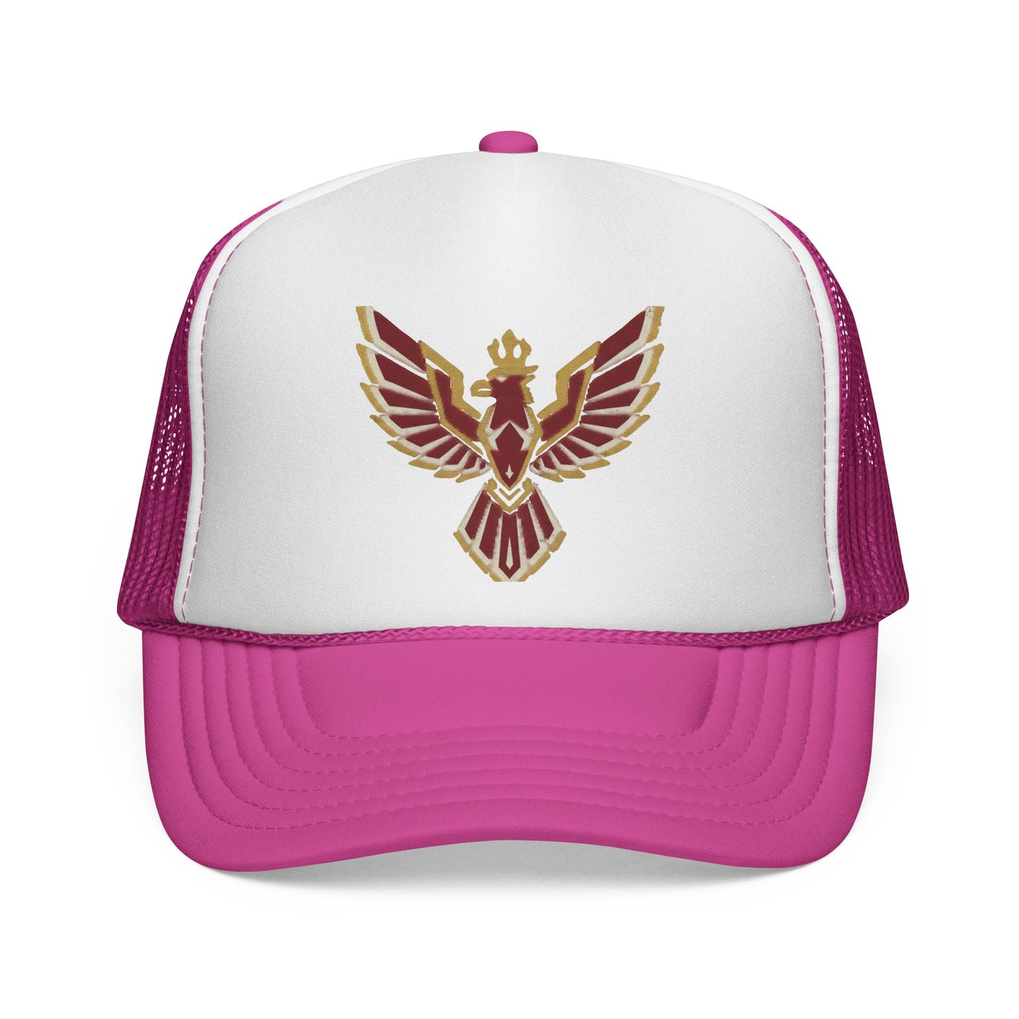 Phoenix Emblem Trucker Cap — Retro Red & Gold Bird Patch Hat