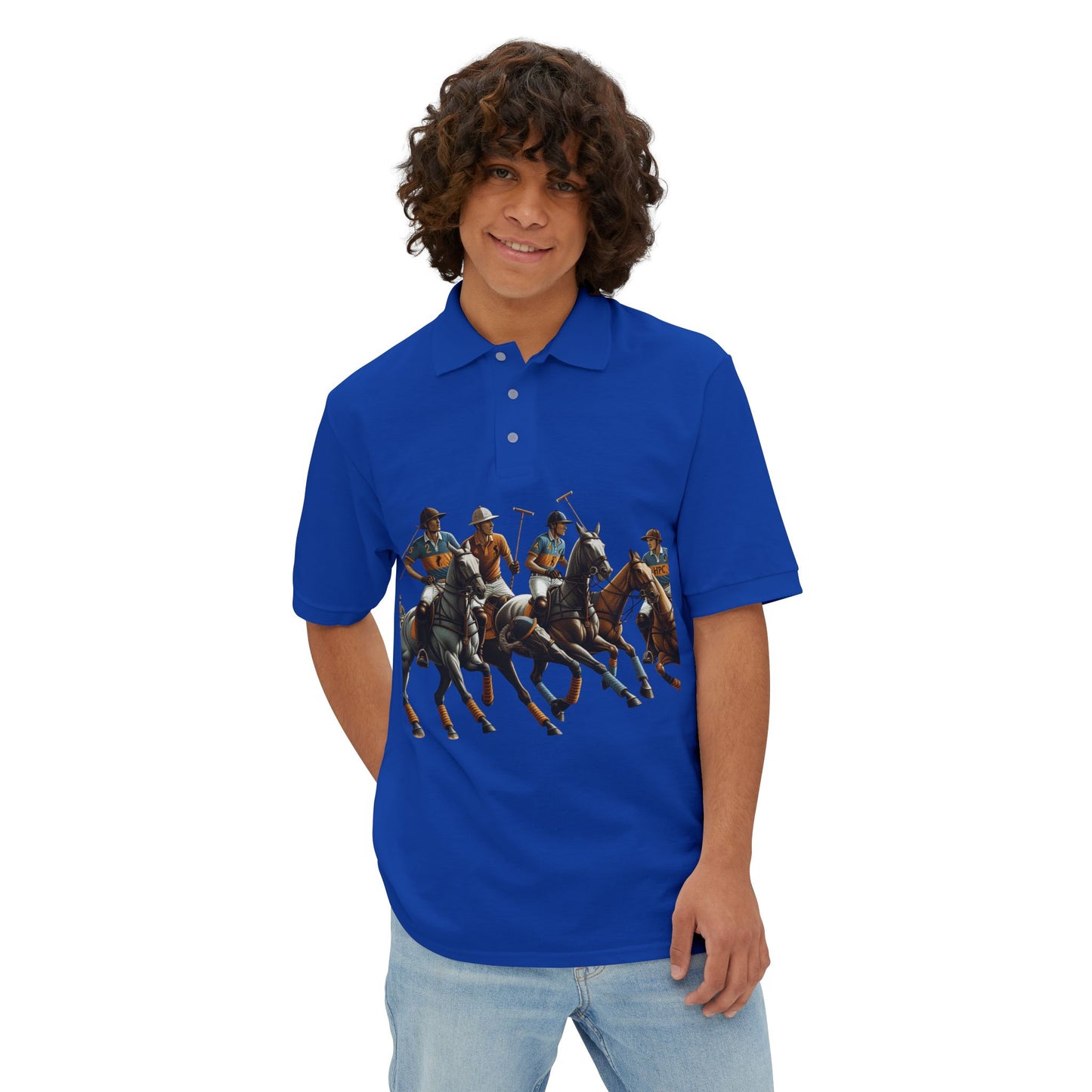 Men's Piqué Polo with Equestrian Design - Stylish Golf Shirt
