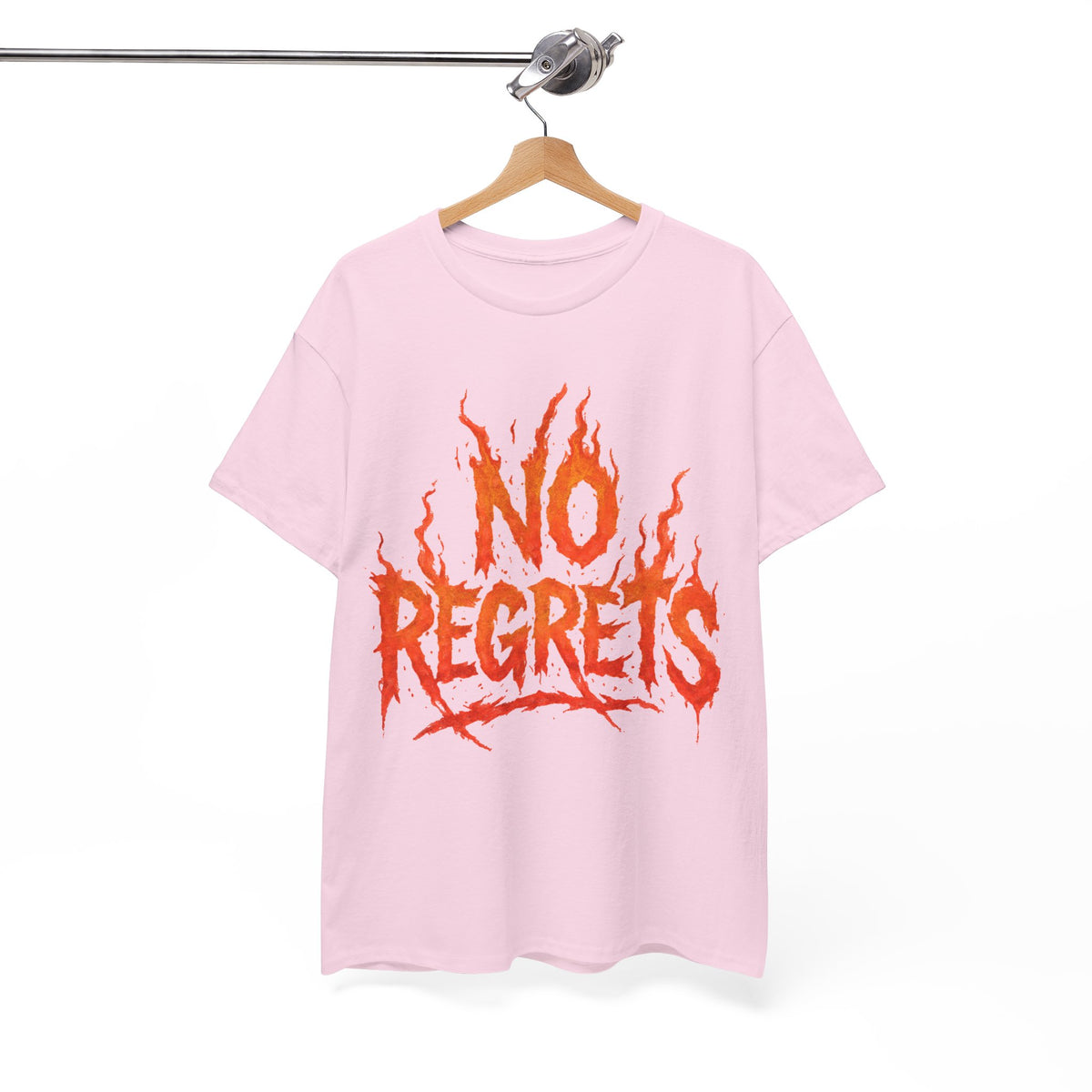 Graphic Tee — 'No Regrets' / 'Proof of Survival' Flame Text Shirt