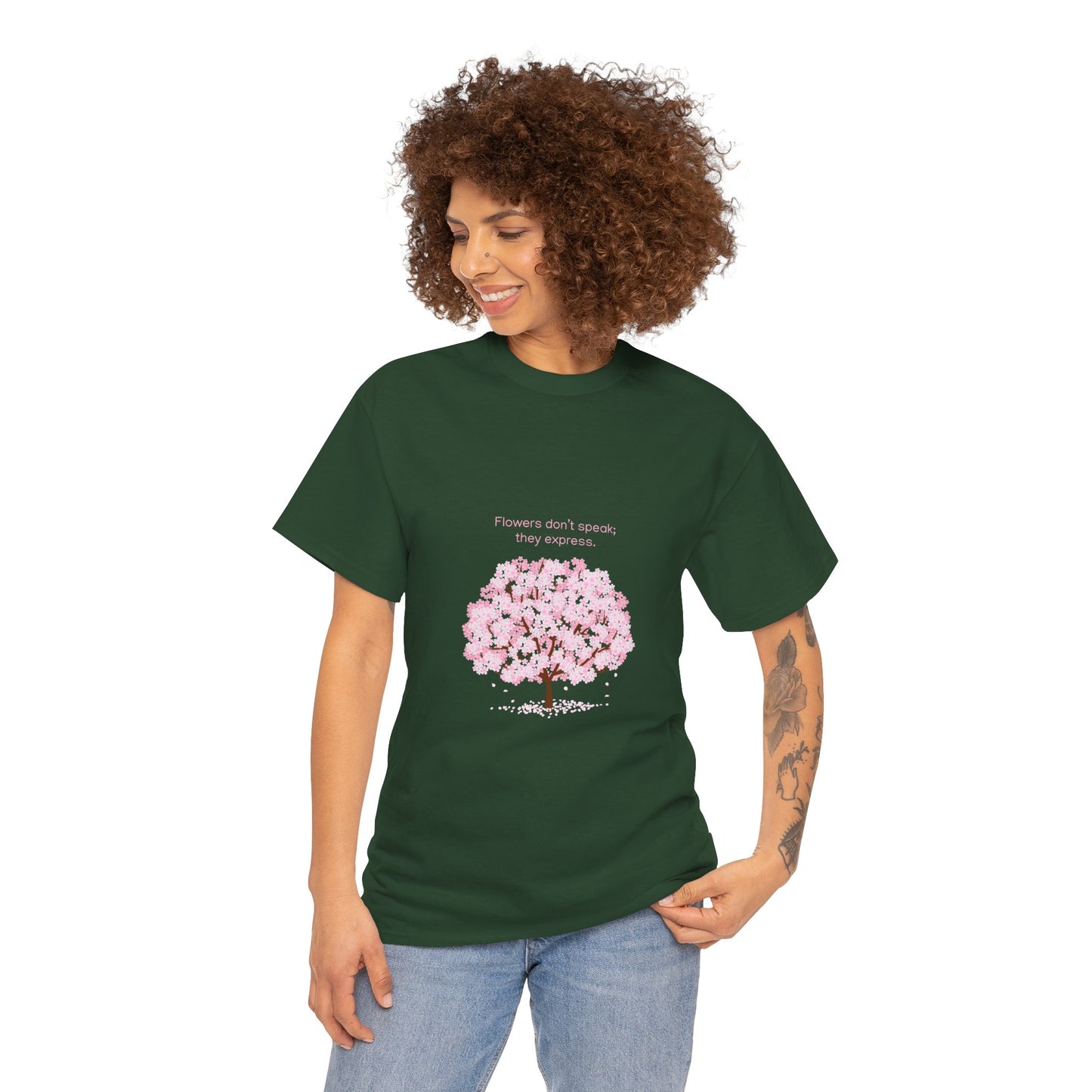 Cherry Blossom Tree T-Shirt — "Flowers don't speak, they express