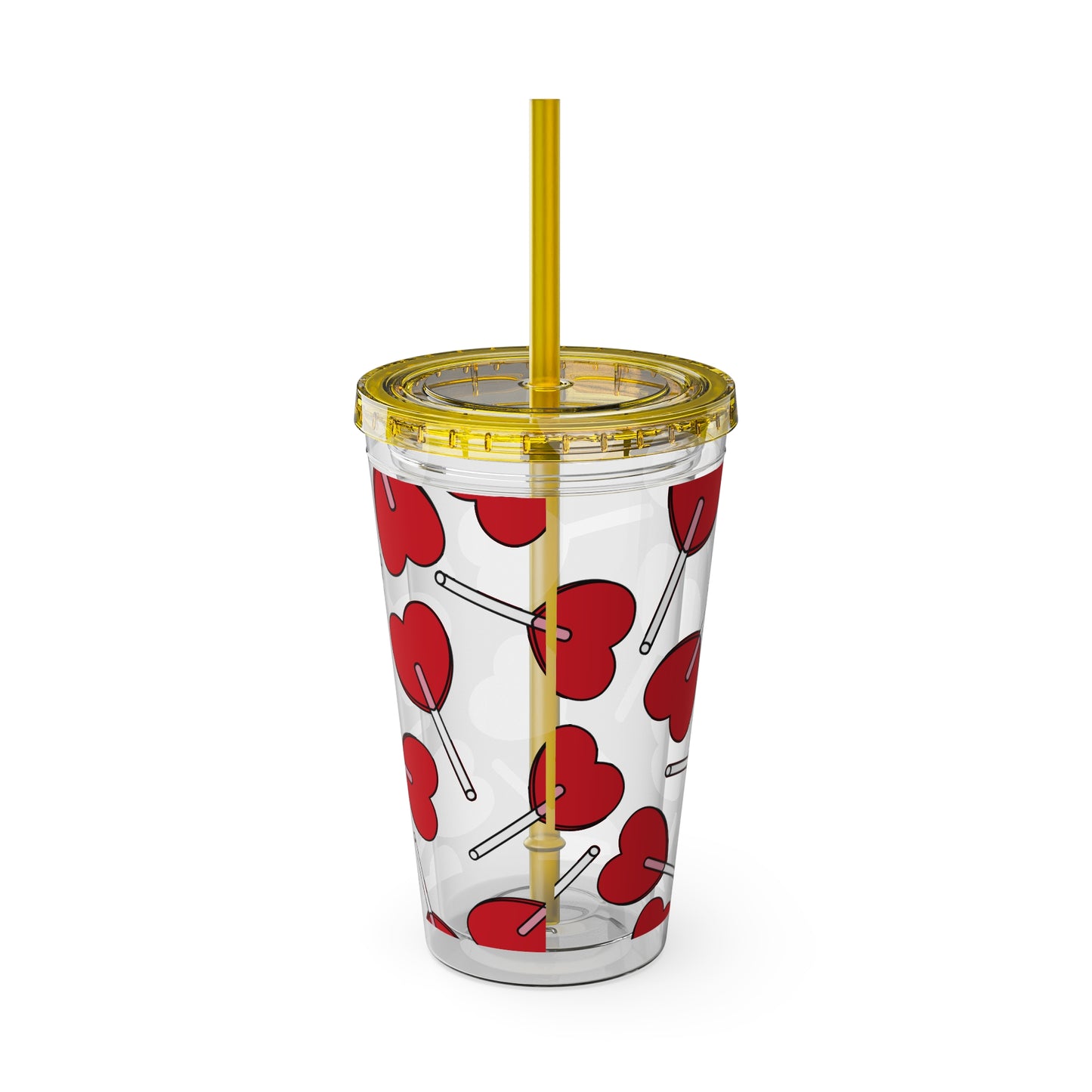 Heart Lollipop 16oz Tumbler with Straw — Valentine Candy Pattern Cold Cup