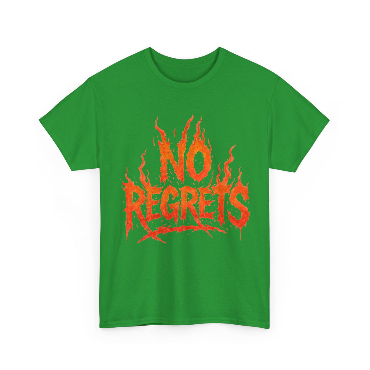 Graphic Tee — 'No Regrets' / 'Proof of Survival' Flame Text Shirt