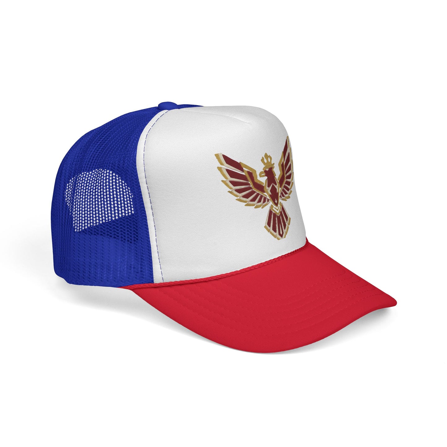 Phoenix Emblem Trucker Cap — Retro Red & Gold Bird Patch Hat
