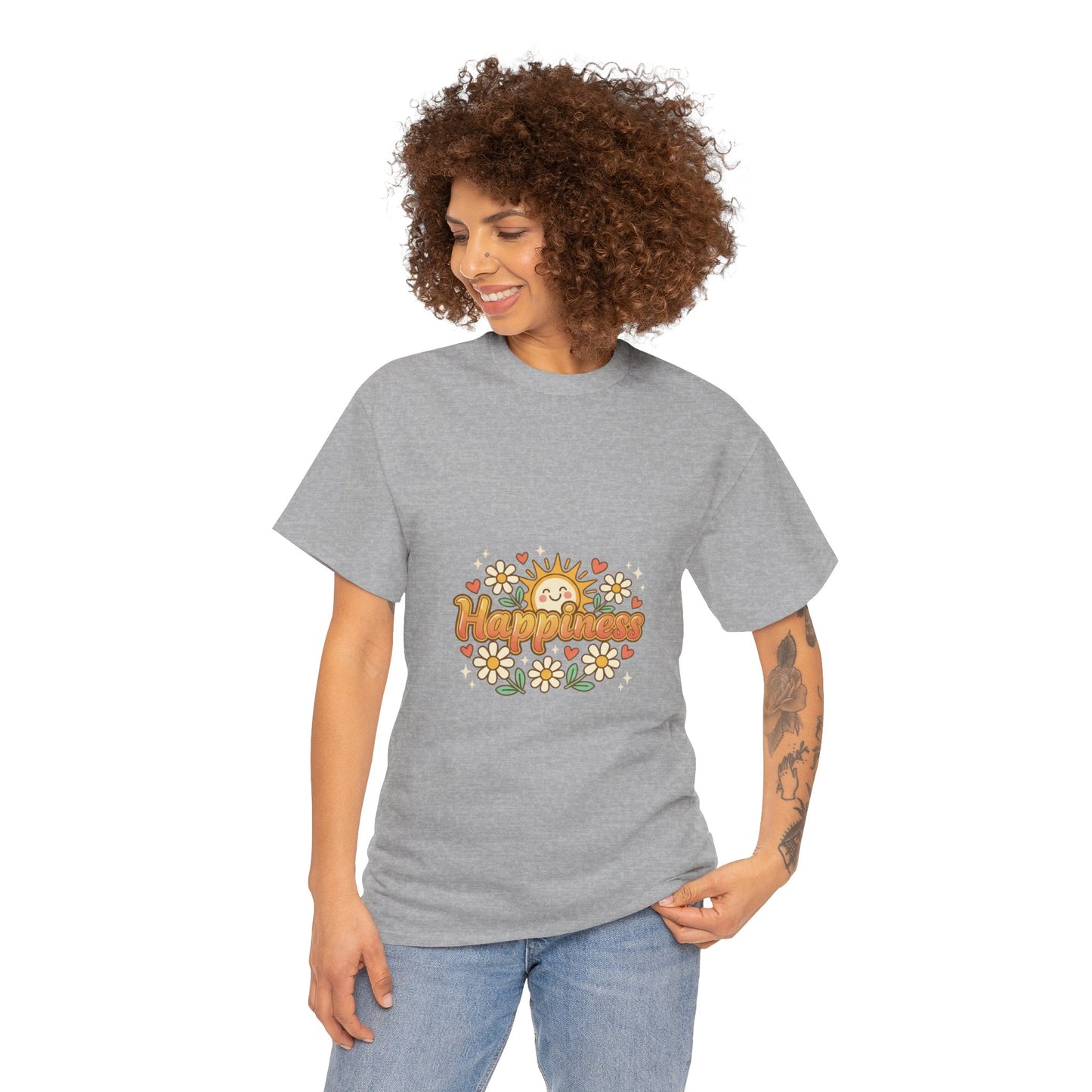 T-Shirt — "Happiness" Retro Sunflower Graphic Tee